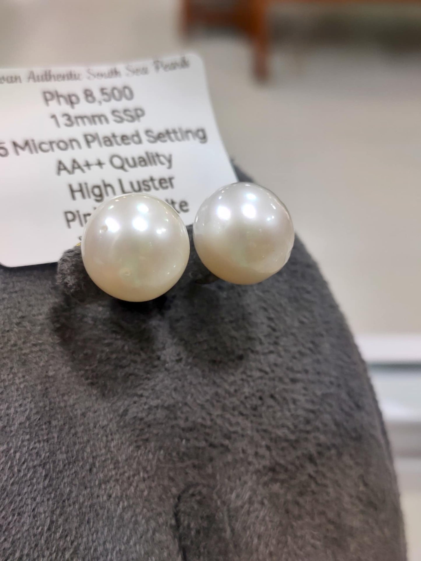 13mm Authentic Pinkish White Color South Sea Pearls in 5 Micron Plated Settings