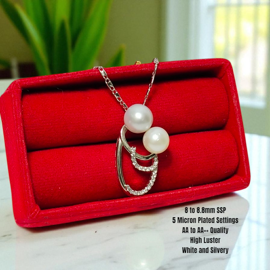 New Arrival! 8 to 8.8mm Authentic White and Silvery Color South Sea Pearls Pendant in 5 Micron Plated Settings