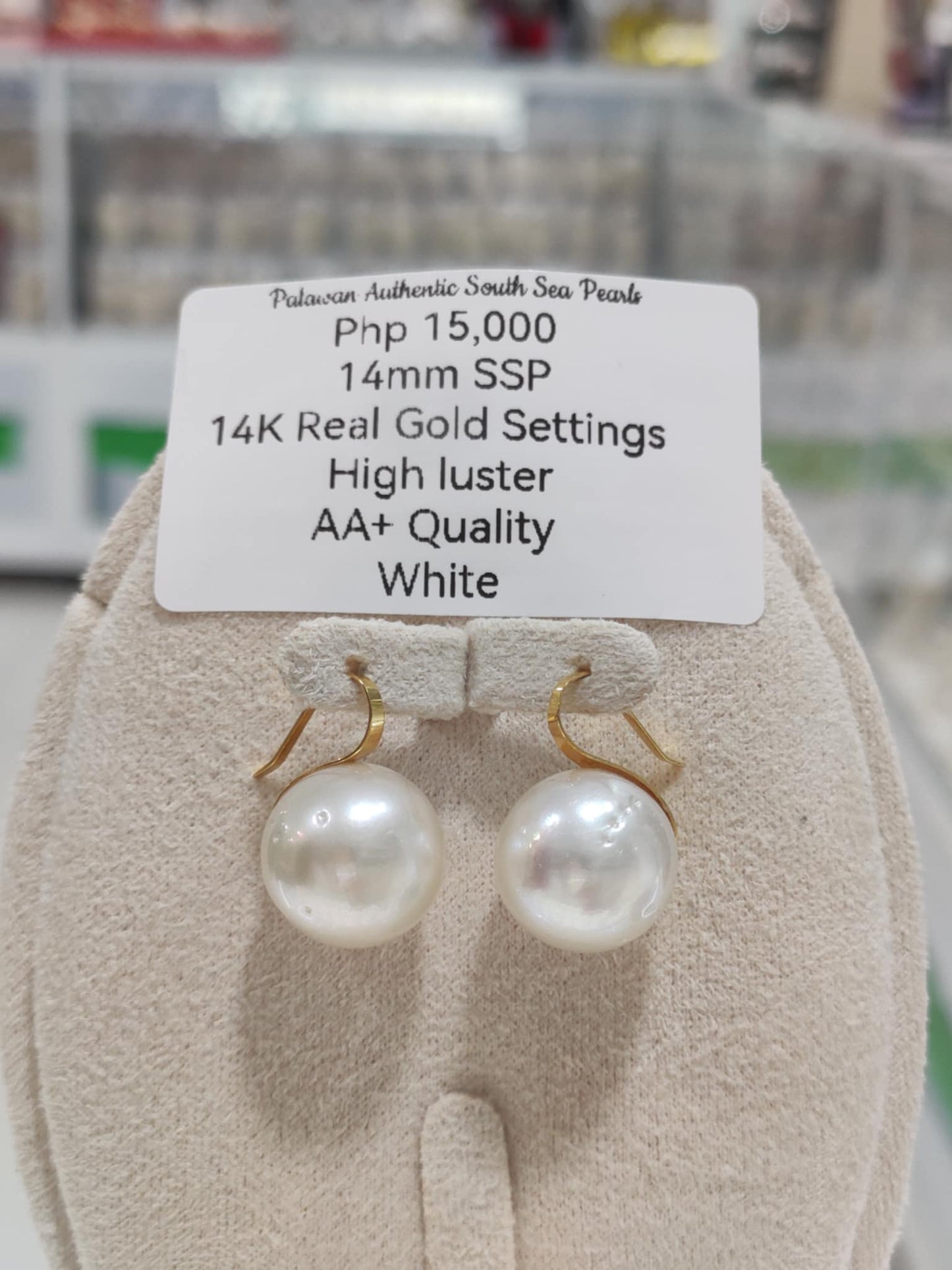 14mm Authentic White South Sea Pearls in 14k Real Gold Settings