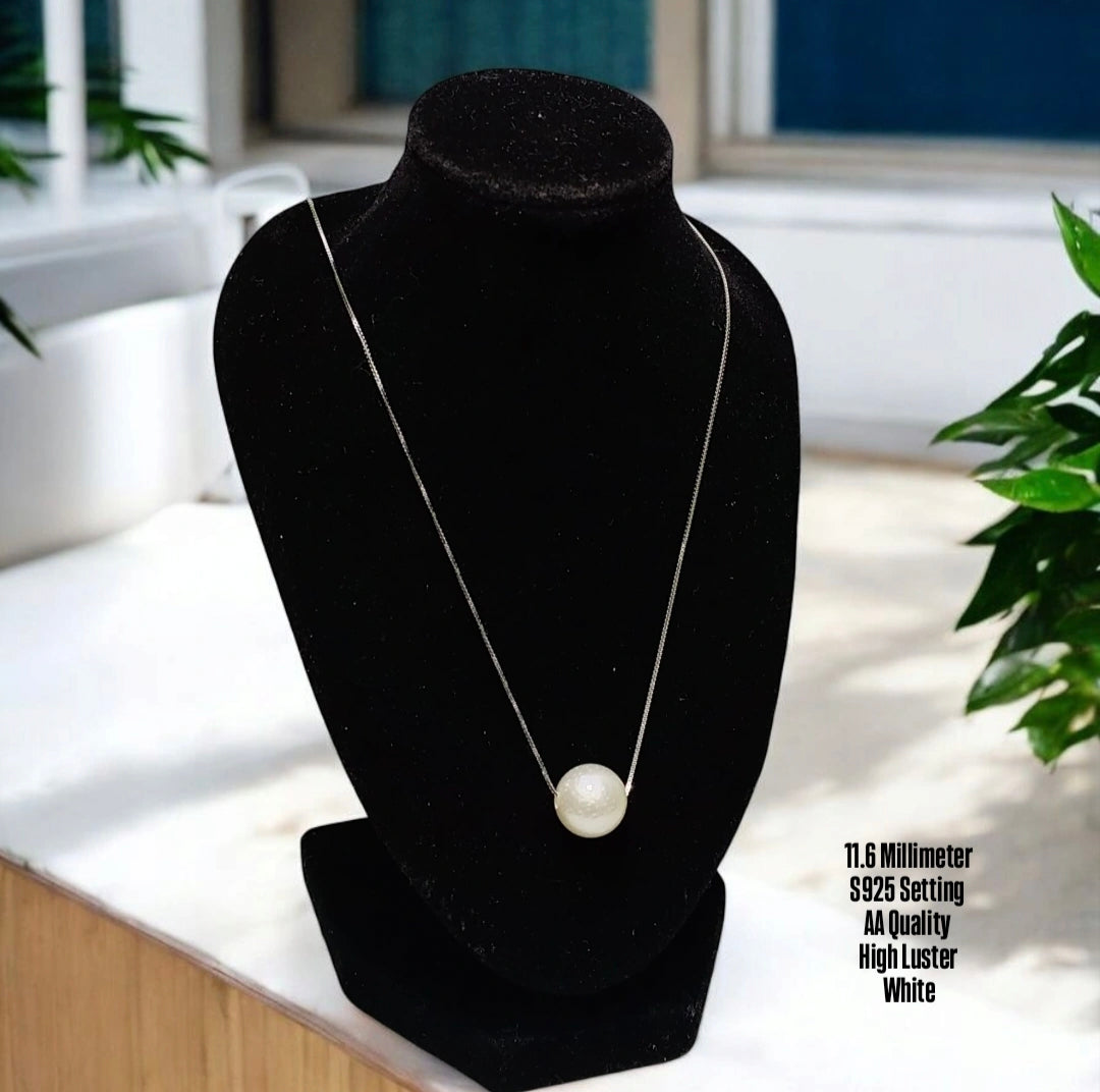 New Arrival! 11.6mm Authentic White South Sea Pearl Floating Necklace in S925 Settings