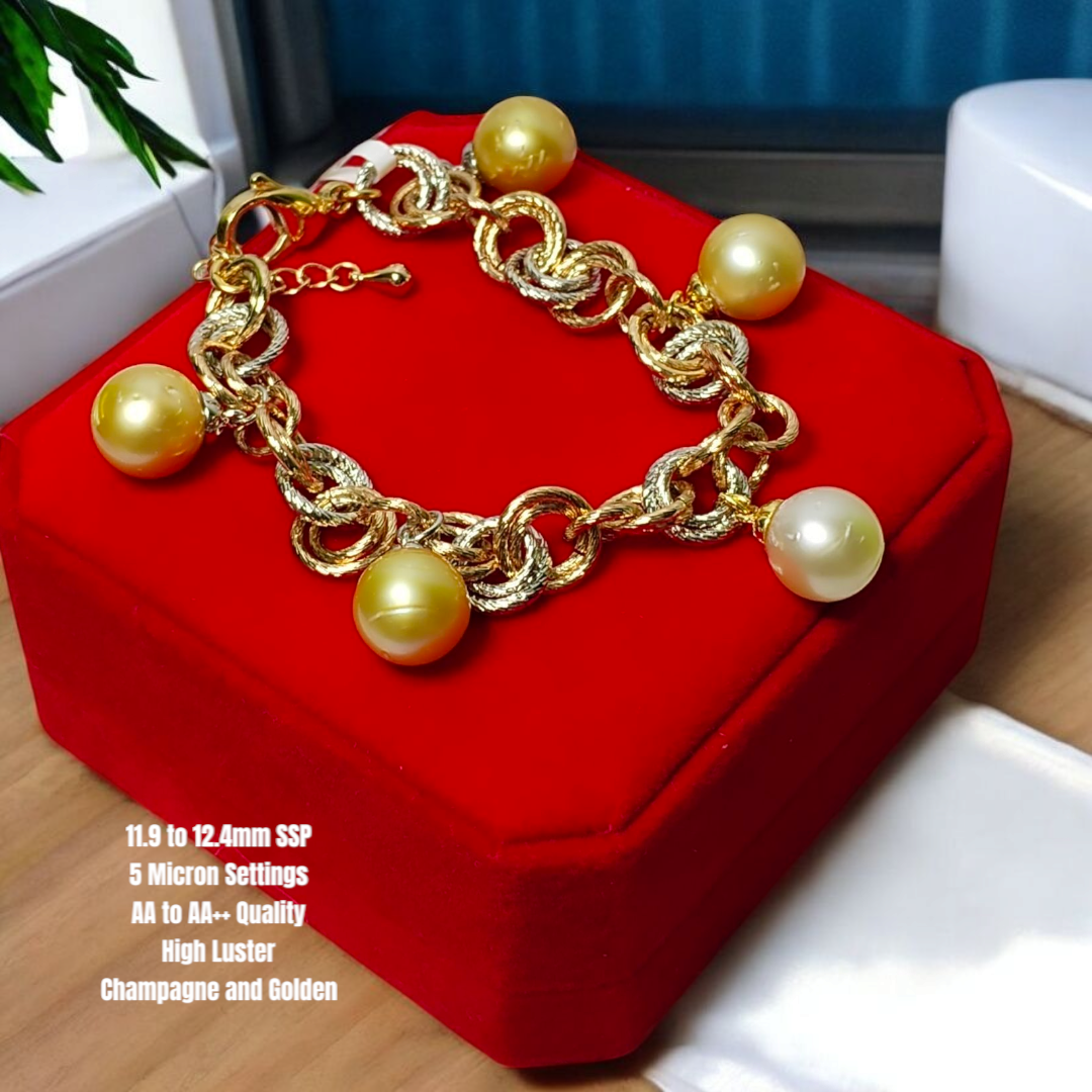 New Arrival! 11.9mm to 12.4mm Authentic Champagne and Golden South Sea Pearls Bracelets