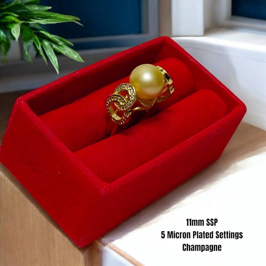 New Arrival! 11mm Authentic South Sea Pearls Ring in 5 Micron Plated Settings