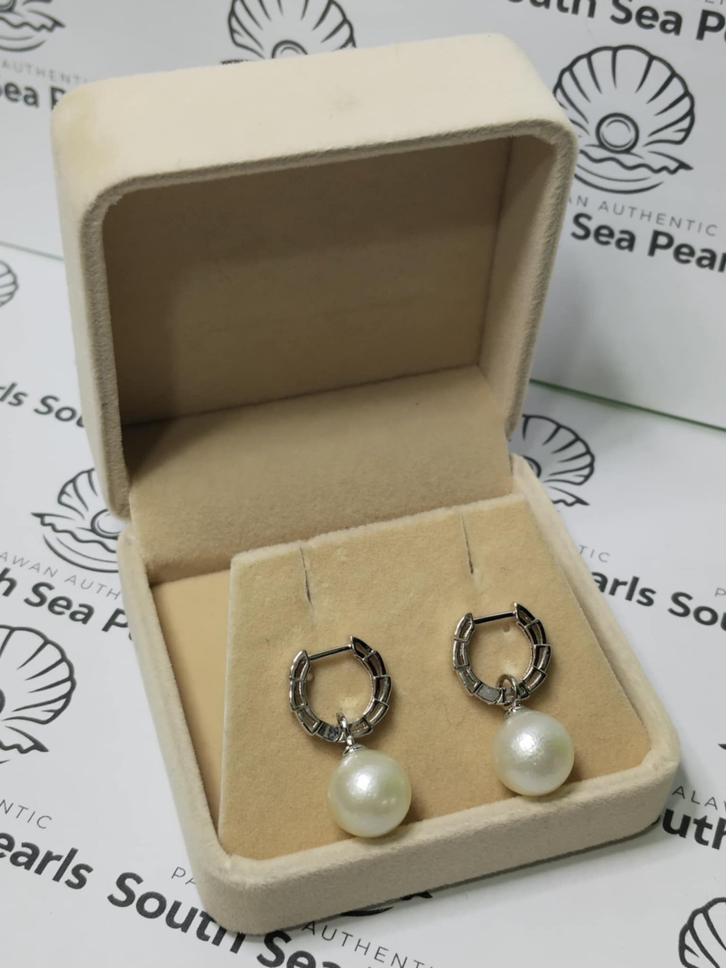 New Arrival! 11.6mm Authentic White South Sea Pearl Earrings in 5 Micron Plated Settings