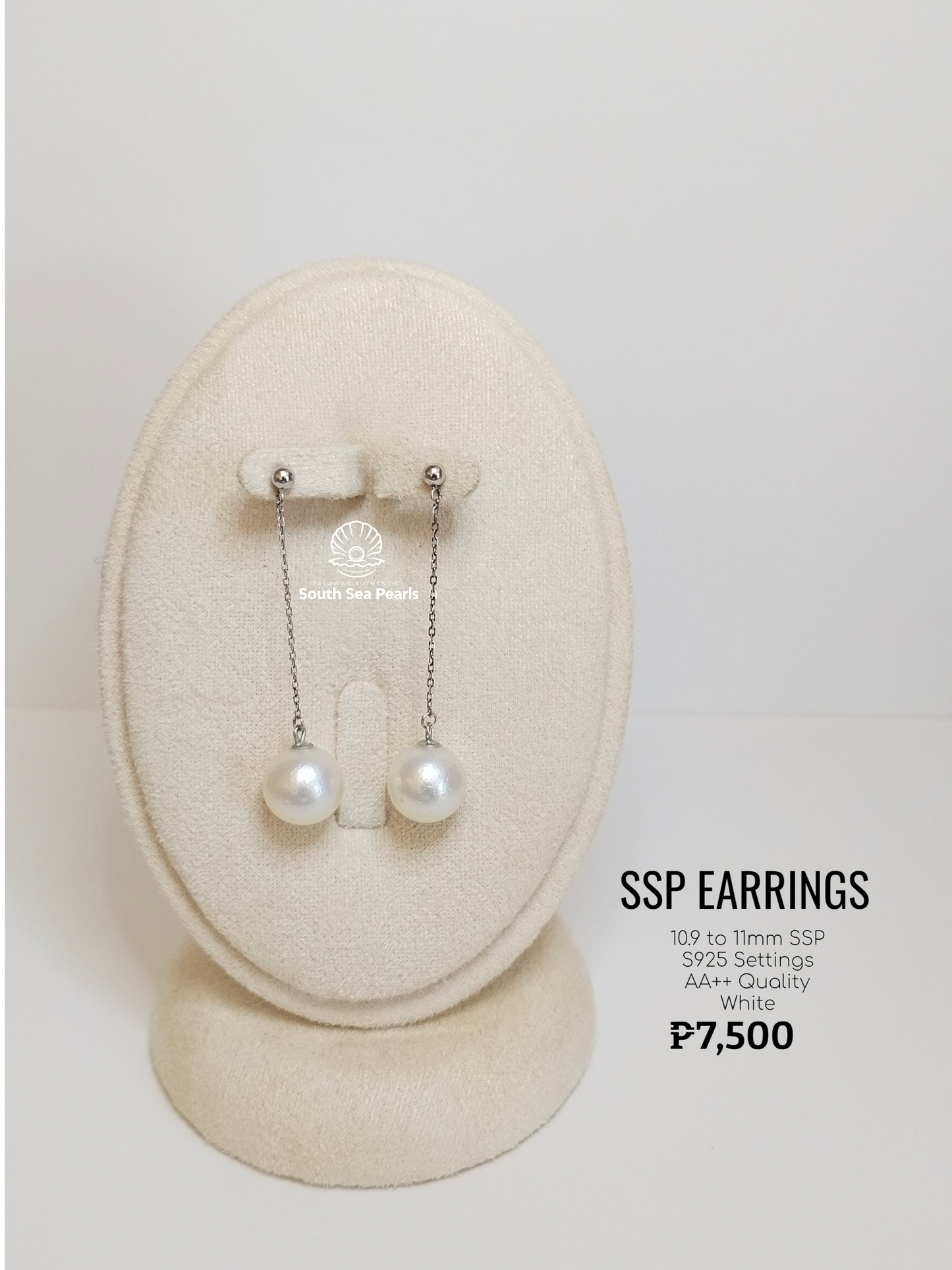 10.9mm to 11mm Palawan Authentic White Color South Sea Pearl Earrings in S925 Settings