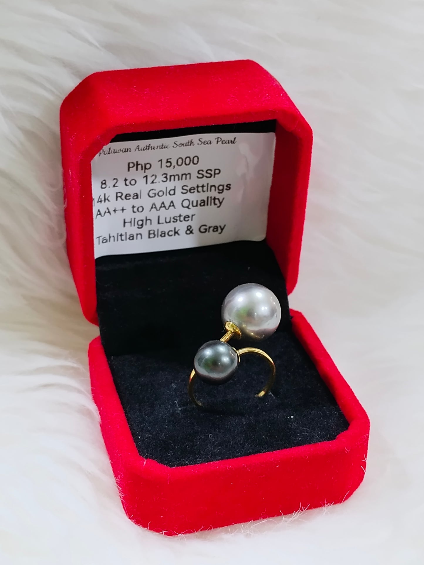 8.2mm to 12.3mm Authentic Tahitian Black Color South Sea Pearl Ring in 14k Real Gold Settings