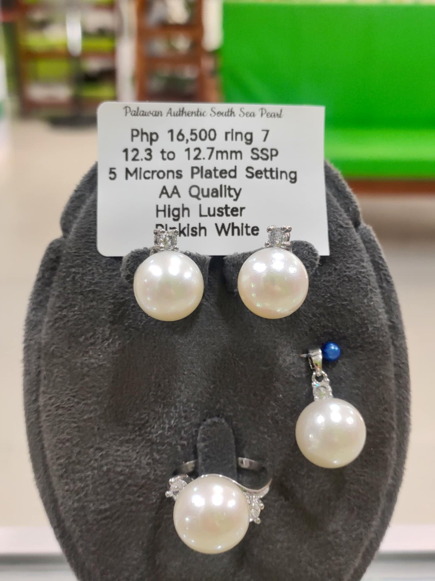 12.3mm to 12.7mm Authentic Pinkish White Color South Sea Pearls Set in 5 Micron Plated Settings