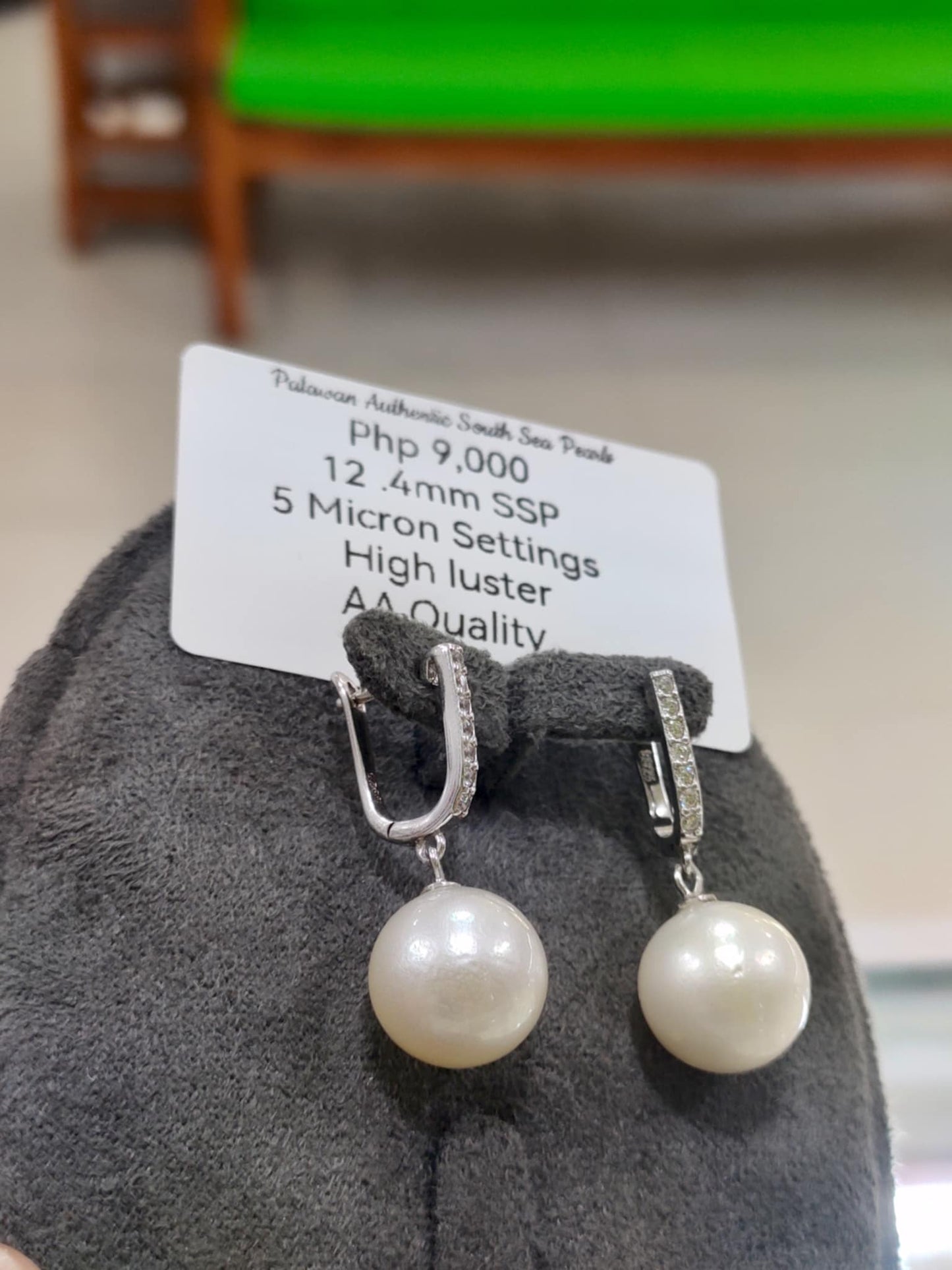 12.4mm Authentic White South Sea Pearls in 5 Micron Plated Settings