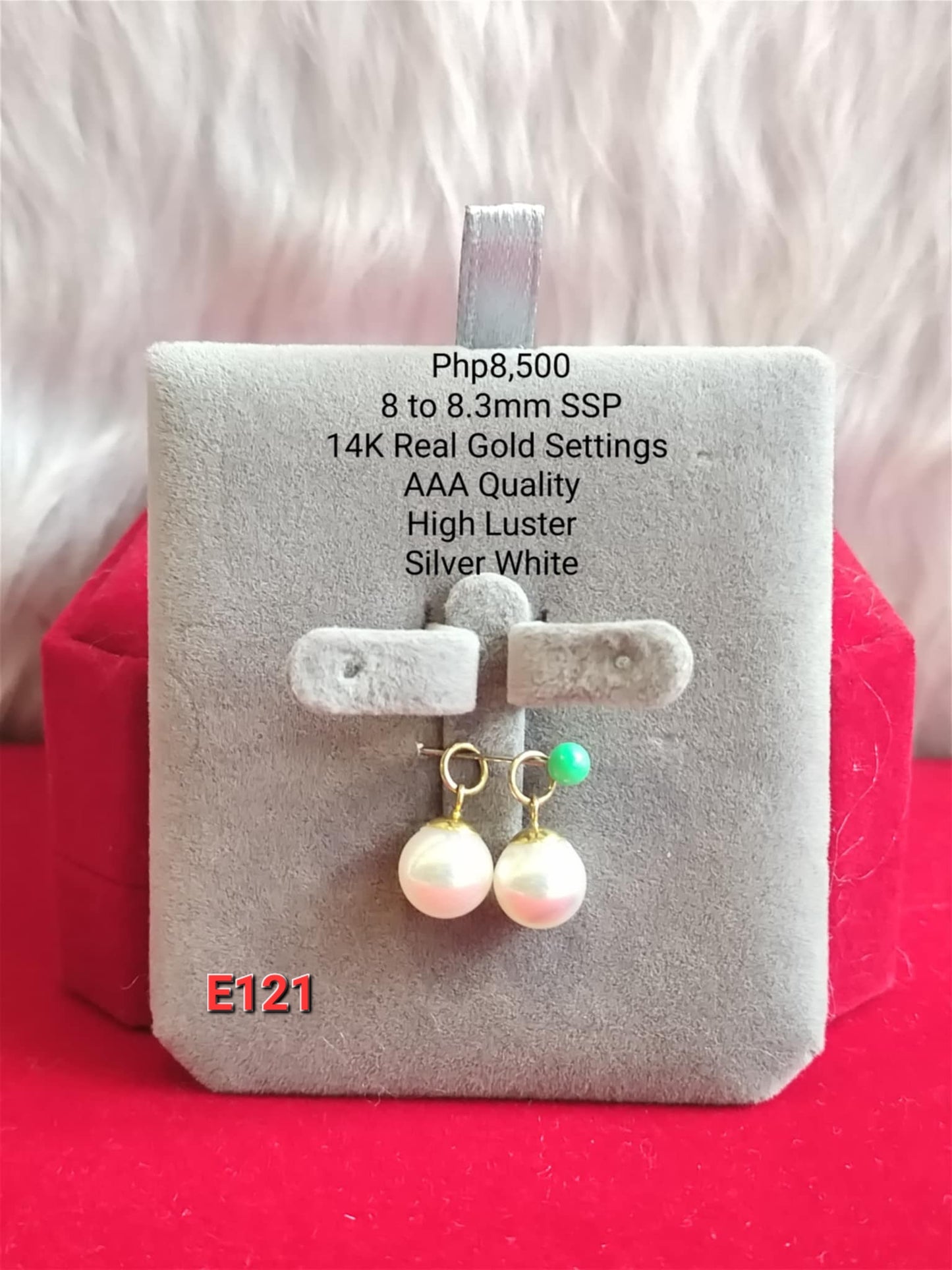 8mm to 8.3mm Authentic Silver White Color South Sea Pearls Earrings in 14k Gold Settings