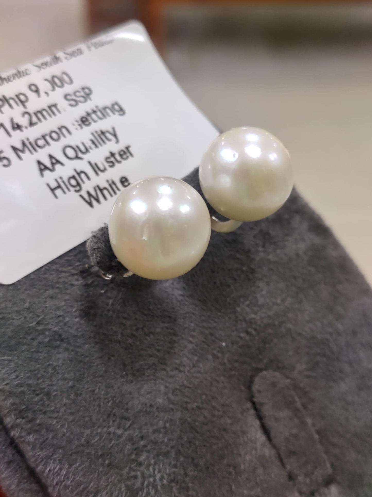 14.2mm Authentic White South Sea Pearls in 5 Micron Plated Settings