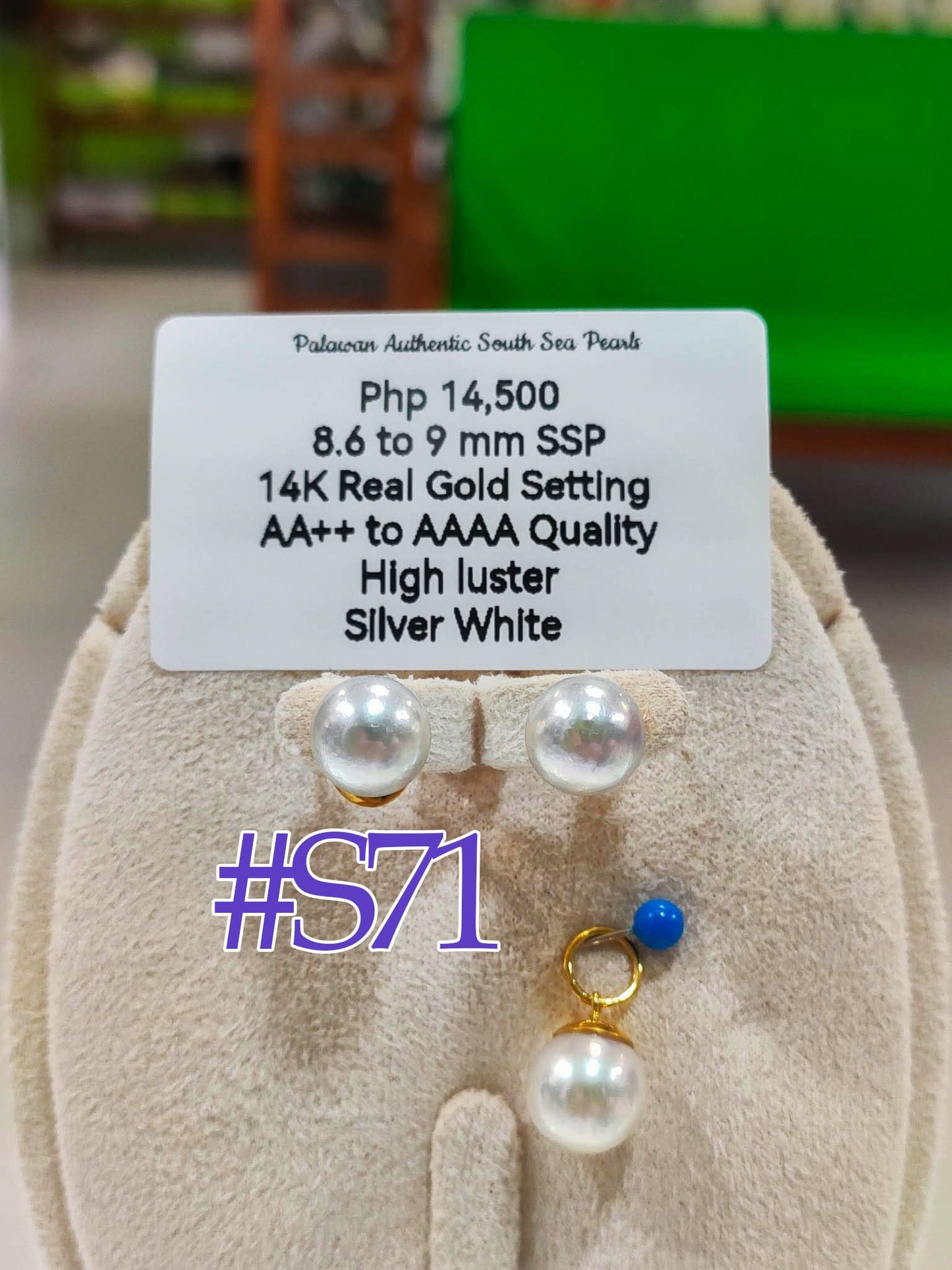 New Arrival! 8.6mm to 9mm Authentic Silver White Color South Sea Pearls Set in 14k Gold