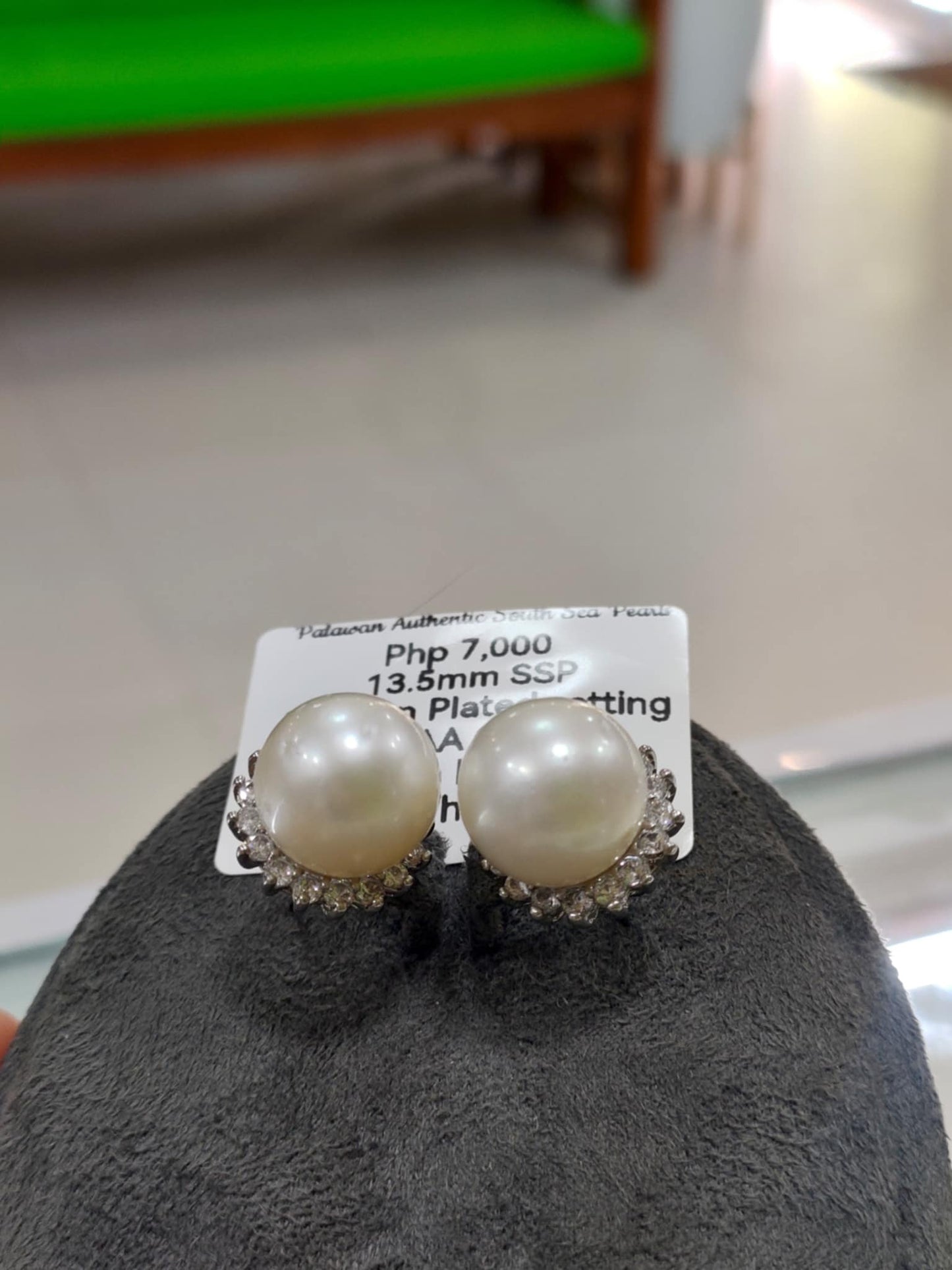 13.5mm Authentic White South Sea Pearls in 5 Micron Plated Settings