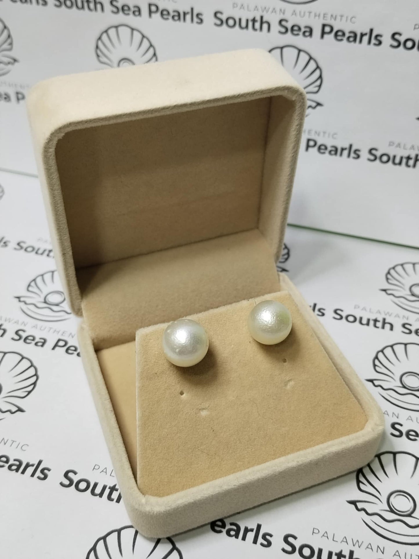 New Arrival! 11.8 to 12.2mm Authentic White South Sea Pearl Earrings in 5 Micron Plated Settings
