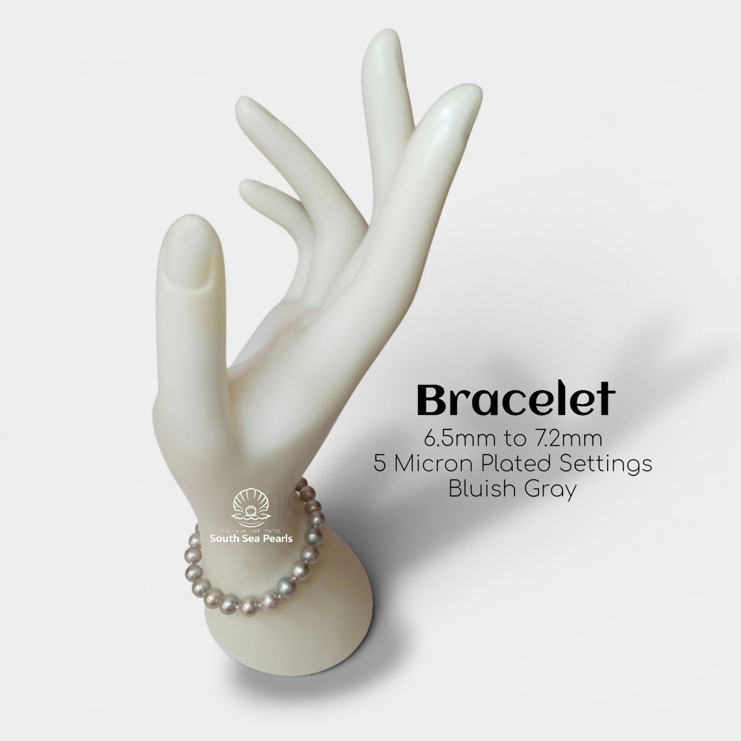 6.5mm to 7.2mm Palawan Authentic Bluish Gray South Sea Pearl Bracelets in 5 Micron Lock Settings