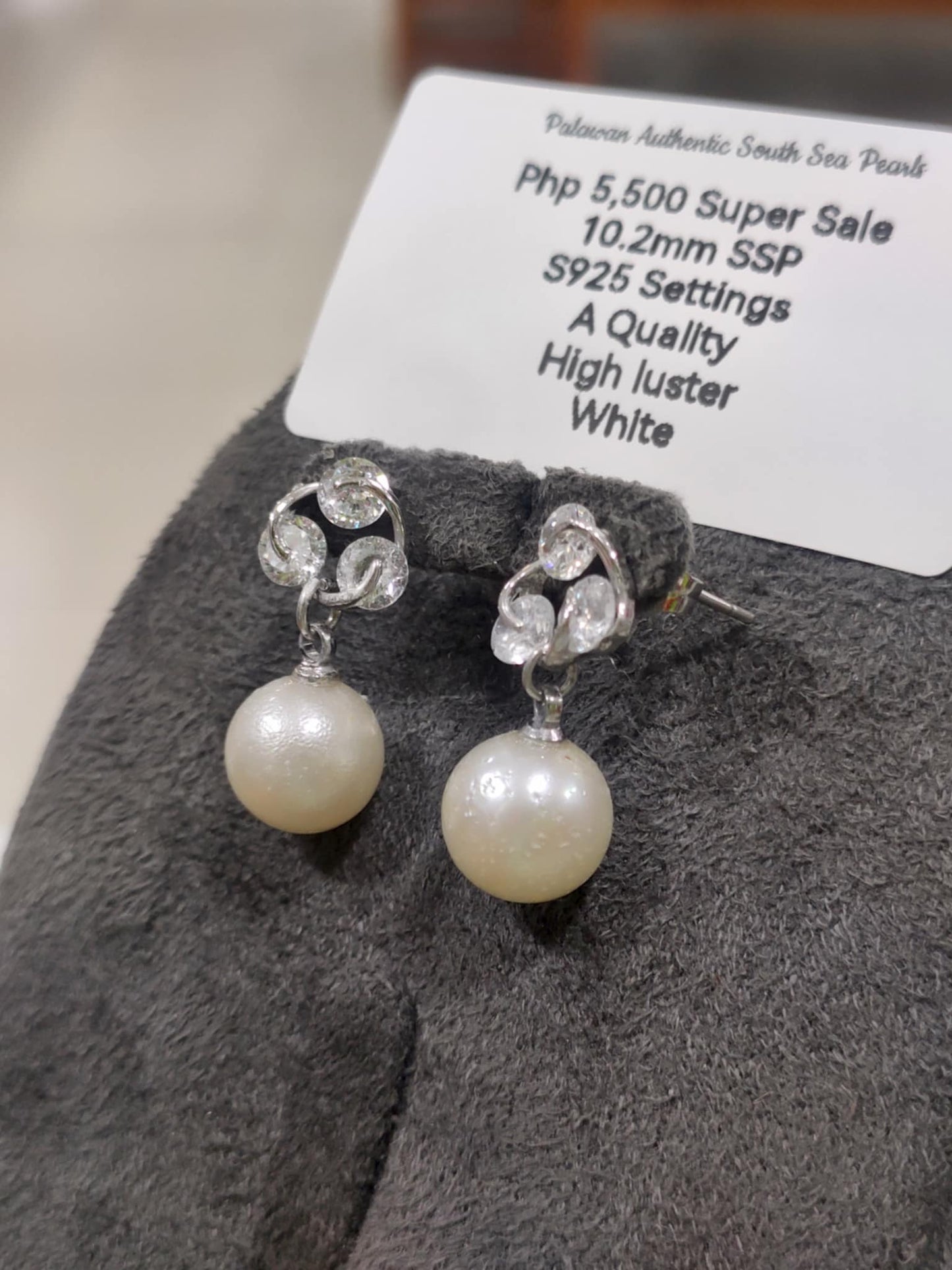 10.2mm authentic White South Sea Pearls Earrings in S925 Settings