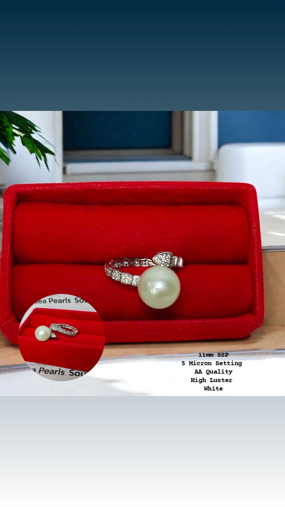 New Arrival! 11mm Authentic White South Sea Pearl Ring in 5 Micron Setting