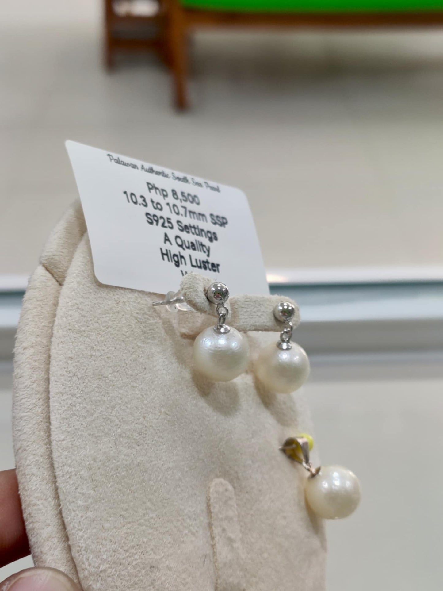 10.3 to 10.7mm Authentic White South Sea Pearls Set in S925