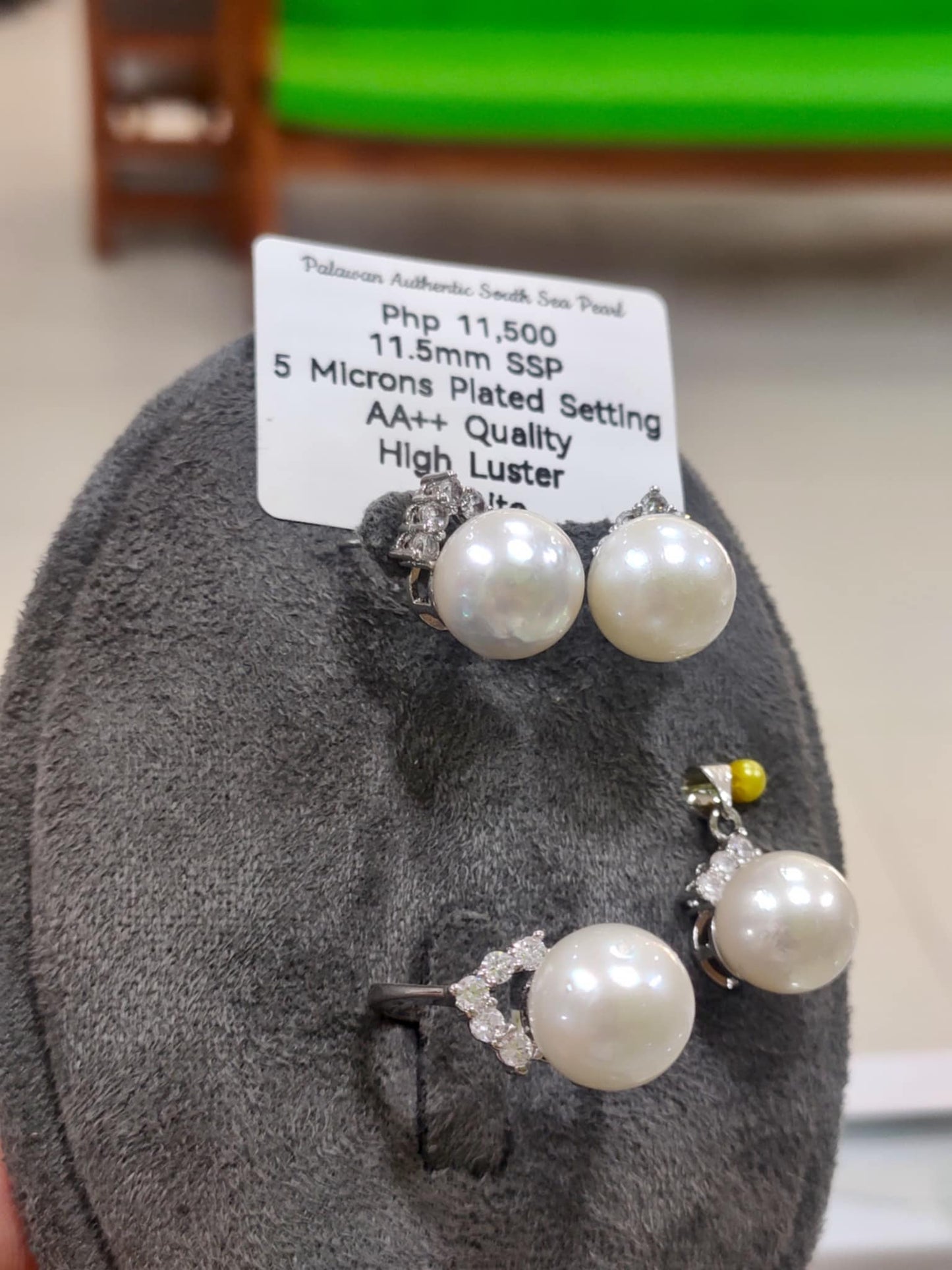 11.5mm Authentic White South Sea Pearls Sets in 5 Micron Plated Settings