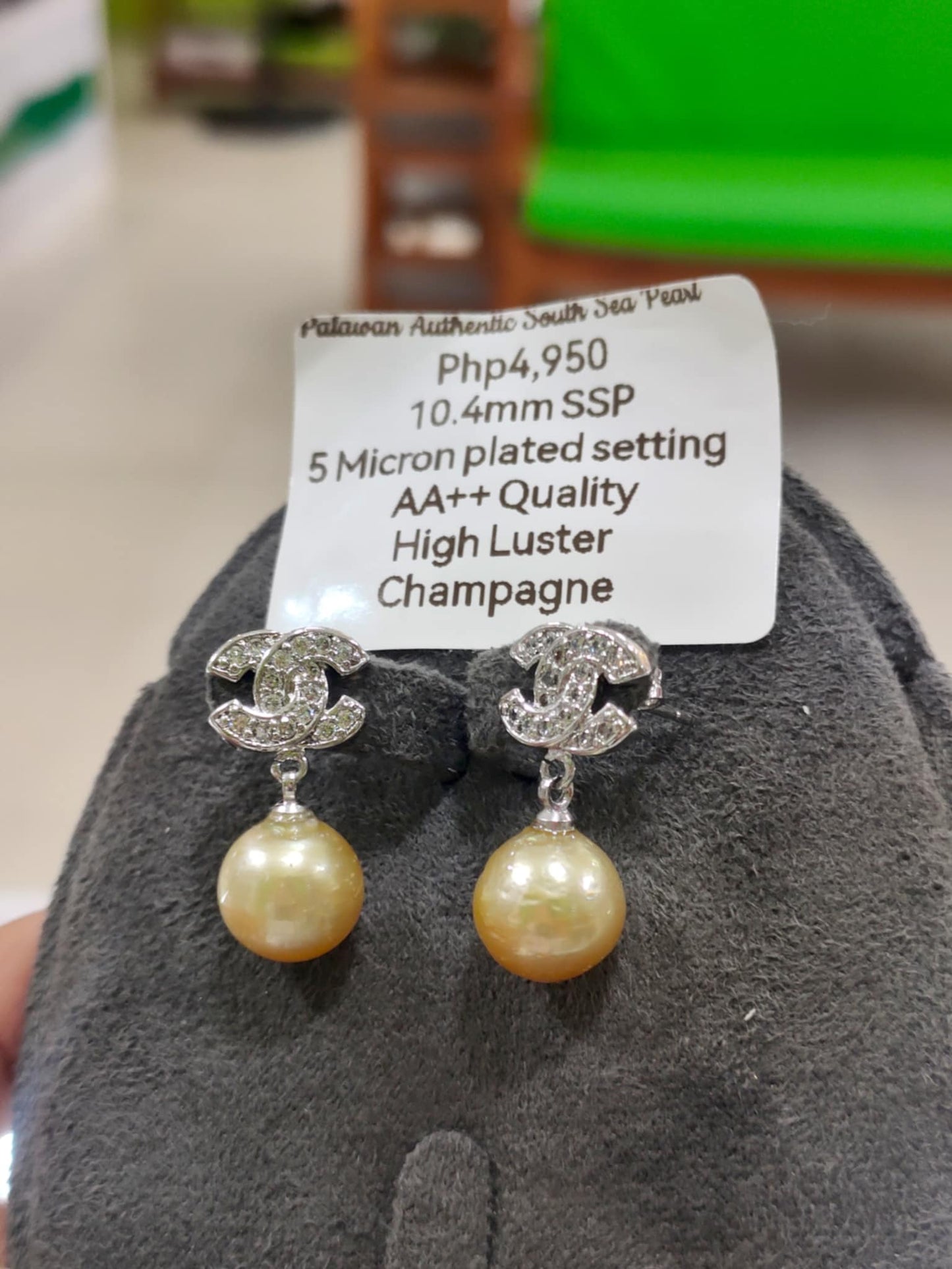 10.4mm Authentic Champagne Color South Sea Pearls in 5 Micron Plated Settings