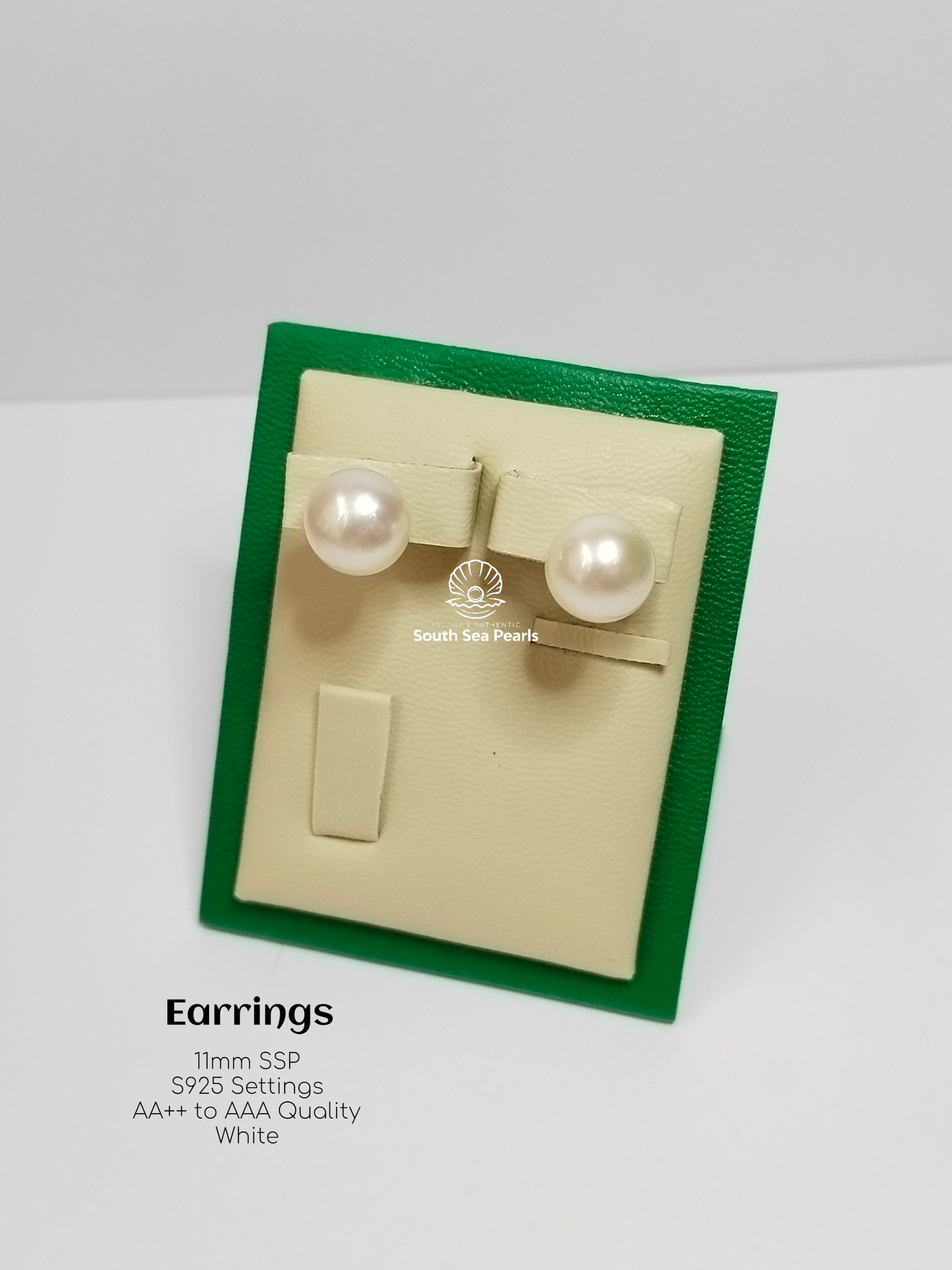 11mm Palawan Authentic White Color South Sea Pearl Earrings in S925 Settings