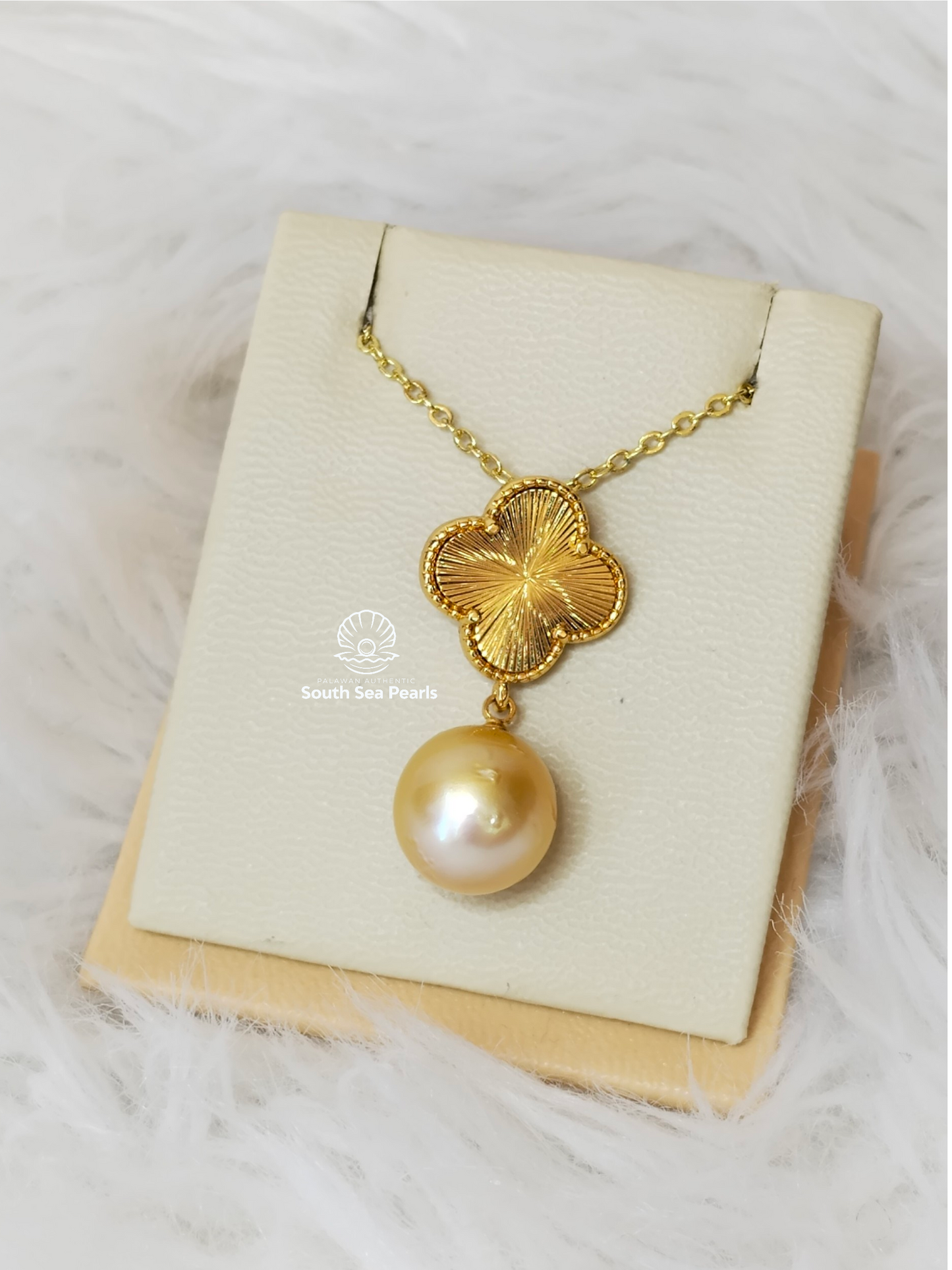 11.5mm Palawan Authentic Champagne Color South Sea Pearl Pendant in 5 Micron Plated Settings