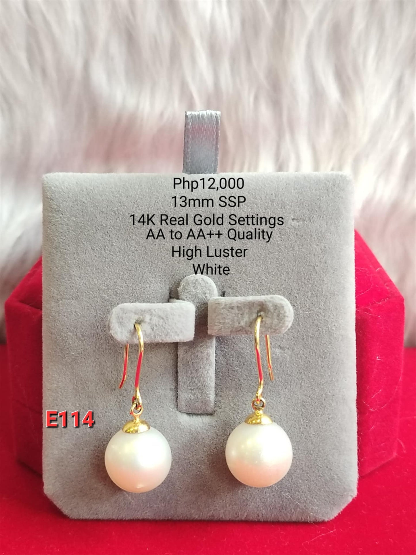 13mm Authentic White South Sea Pearls Earrings in 14k Gold Settings