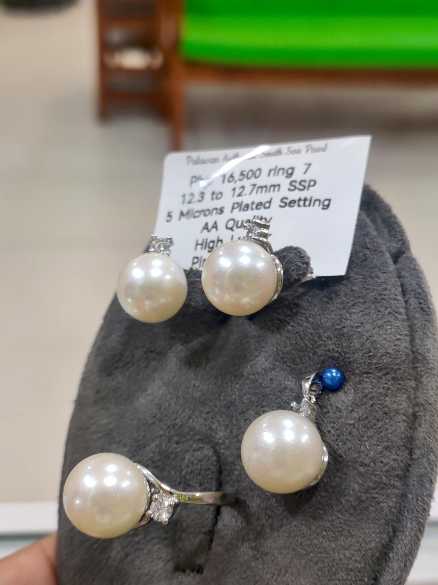 12.3mm to 12.7mm Authentic Pinkish White Color South Sea Pearls Set in 5 Micron Plated Settings