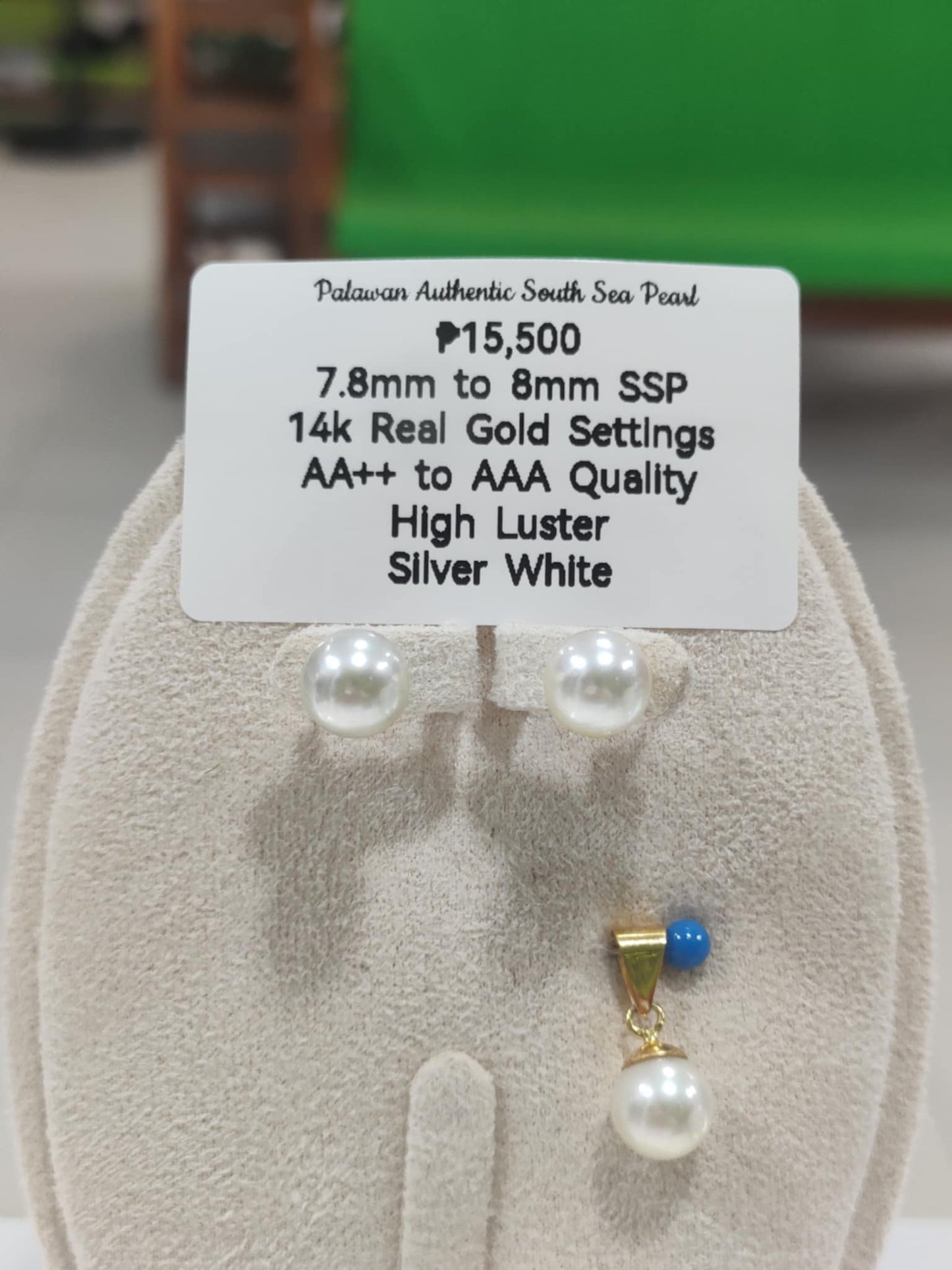 New Arrival! 7.8mm to 8mm Authentic White South Sea Pearls Set in 14k Gold Settings