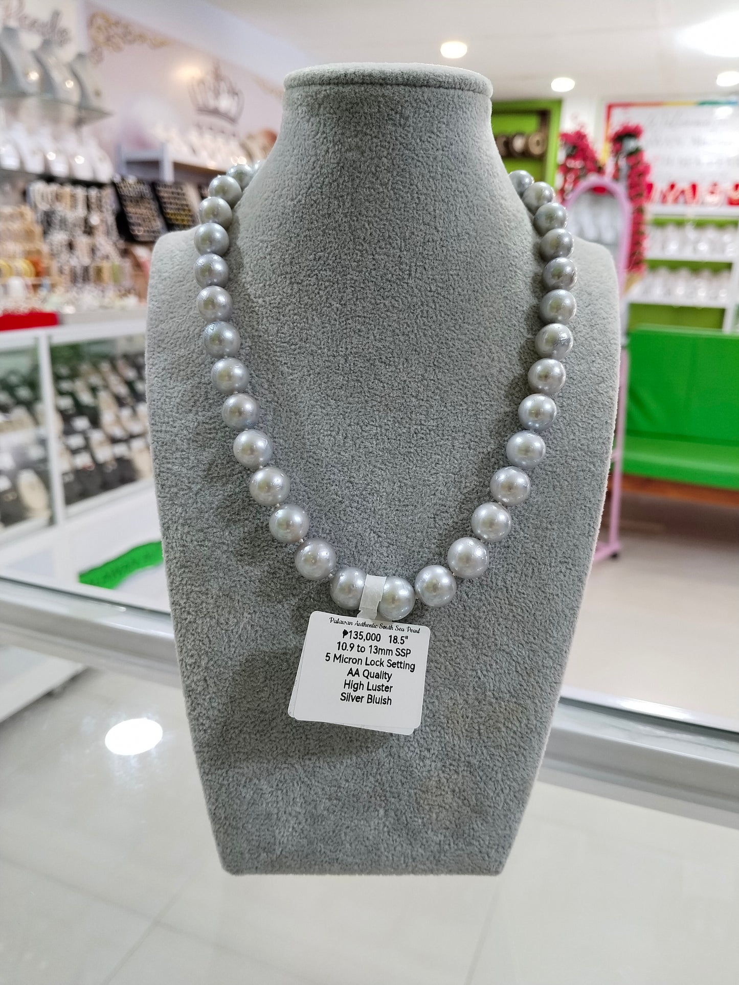 10.9mm to 13mm Authentic Silver Bluish Color South Sea Pearl Choker Necklace