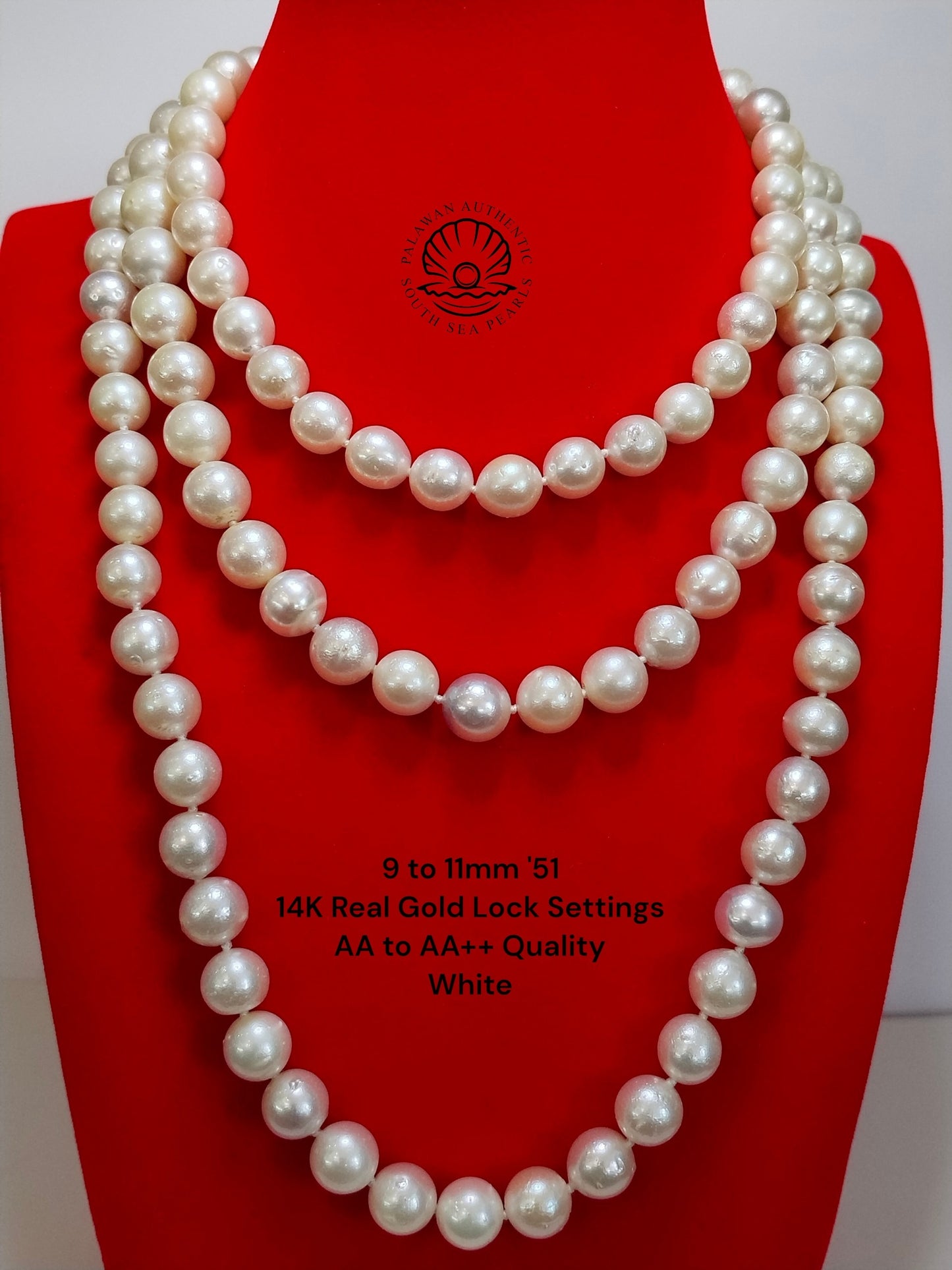 9 to 11mm Palawan Authentic White Color South Sea Pearl Choker in 14K Real Gold Lock Settings