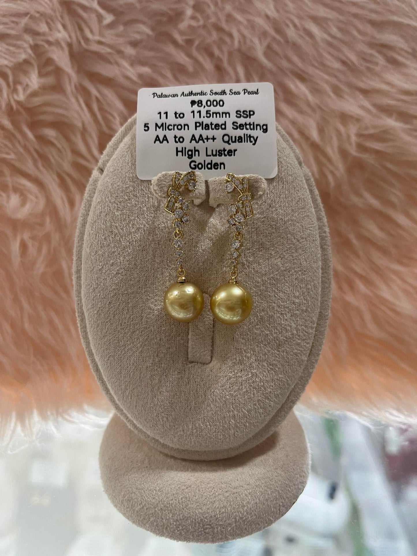 11 to 11.5mm Authentic Golden Color South Sea Pearl Set in 5 Micron Settings