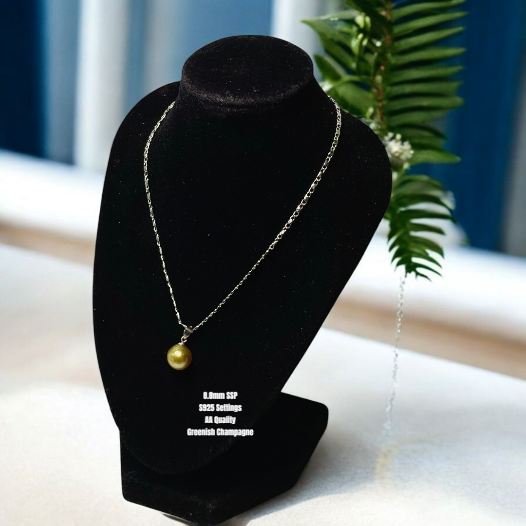 New Arrival! 8.8mm Authentic Golden Color South Sea Pearls Pendant in S925 Settings