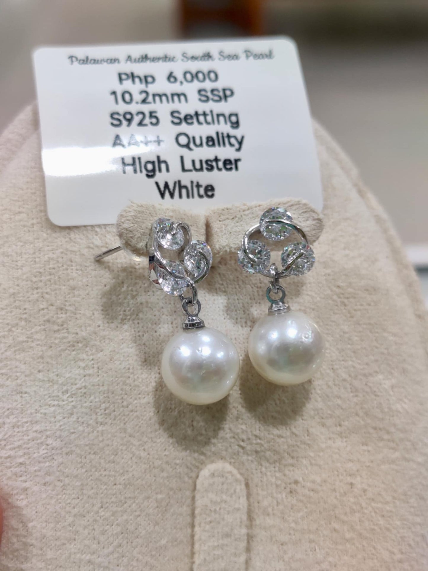 10.2mm Authentic White South Sea Pearls in S925 Settings