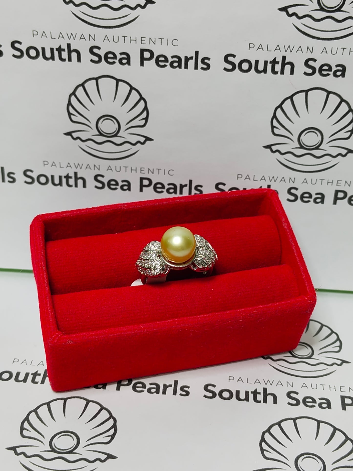 New Arrival! 9.5mm Authentic South Sea Pearls Ring in 5 Micron Plated Settings