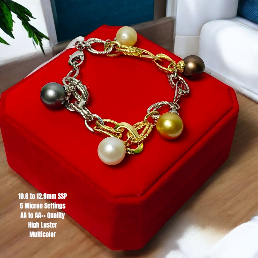 New Arrival! 10.8mm to 12.9mm Authentic Multi-Color South Sea Pearls Bracelets