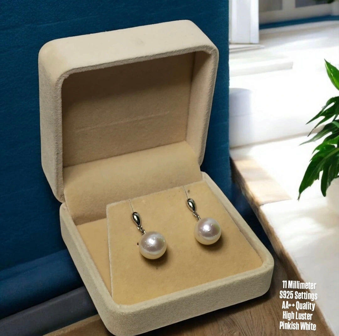 New Arrival! Authentic Pinkish White Color South Sea Pearl Earring in S925 Settings