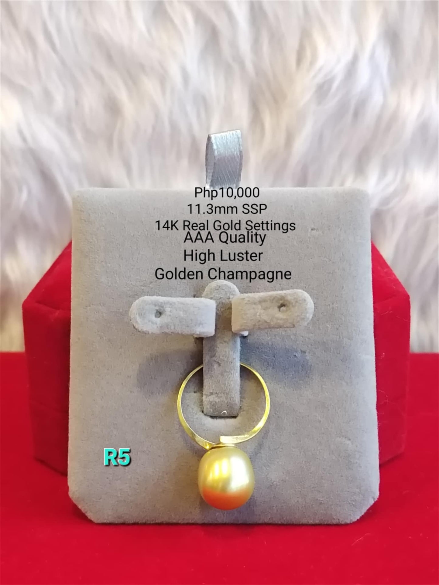 11.3mm Authentic Golden Champagne South Sea Pearls Ring in 14K Gold Settings