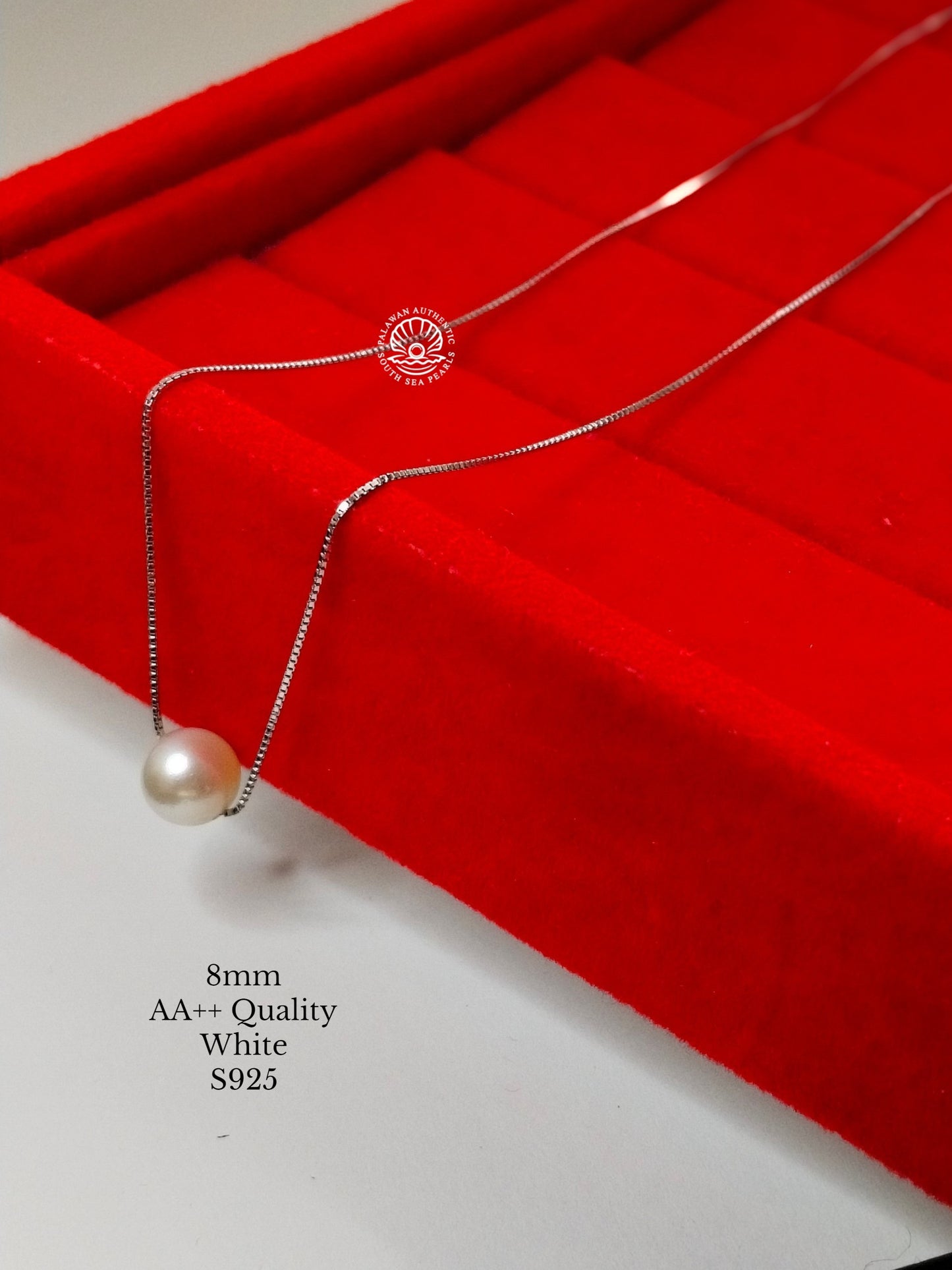 8mm Palawan Authentic White Color South Sea Pearl Floating Necklace in S925