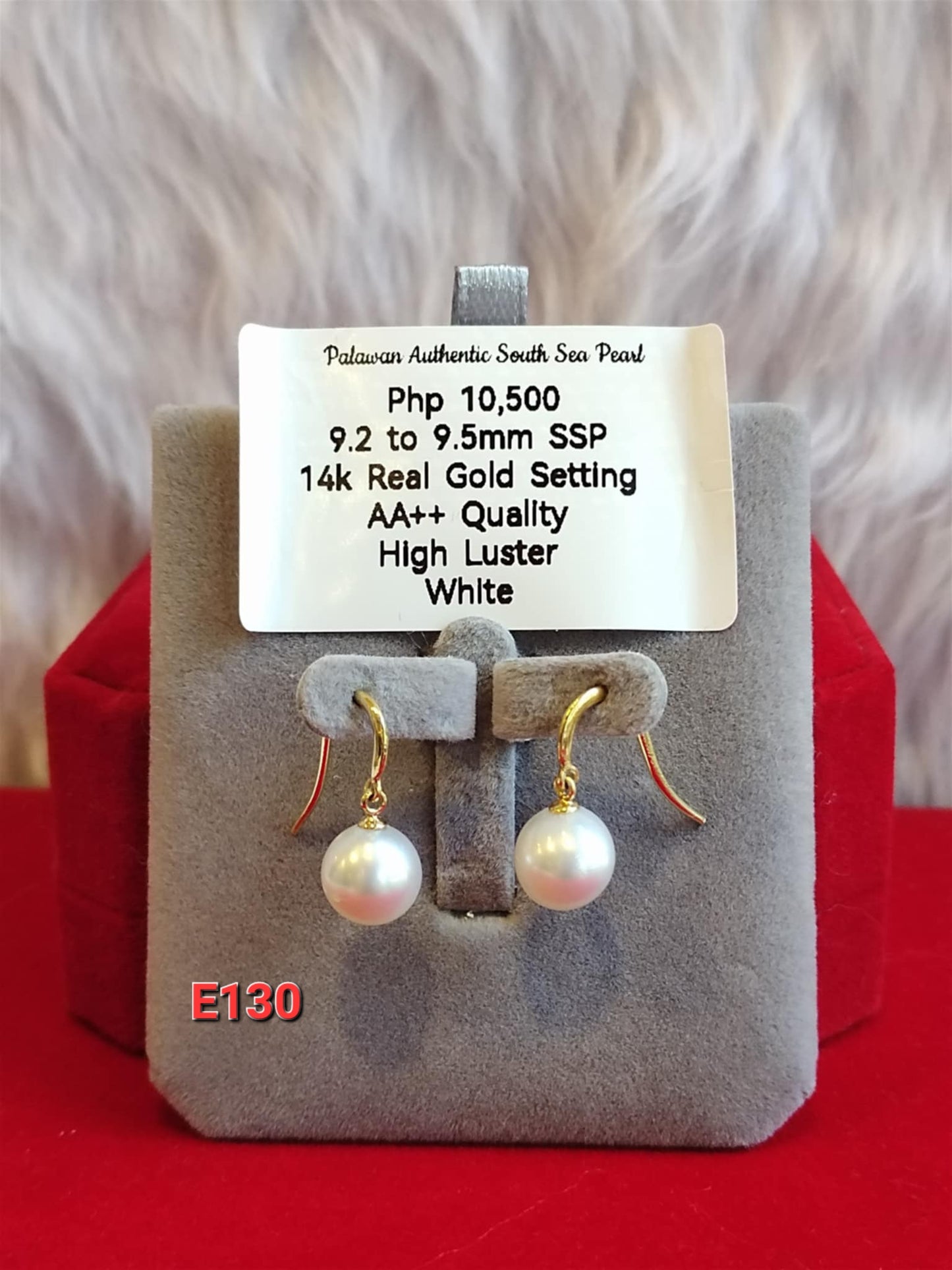 9.2mm to 9.5mm Authentic White South Sea Pearls Earrings in 14k Gold Settings