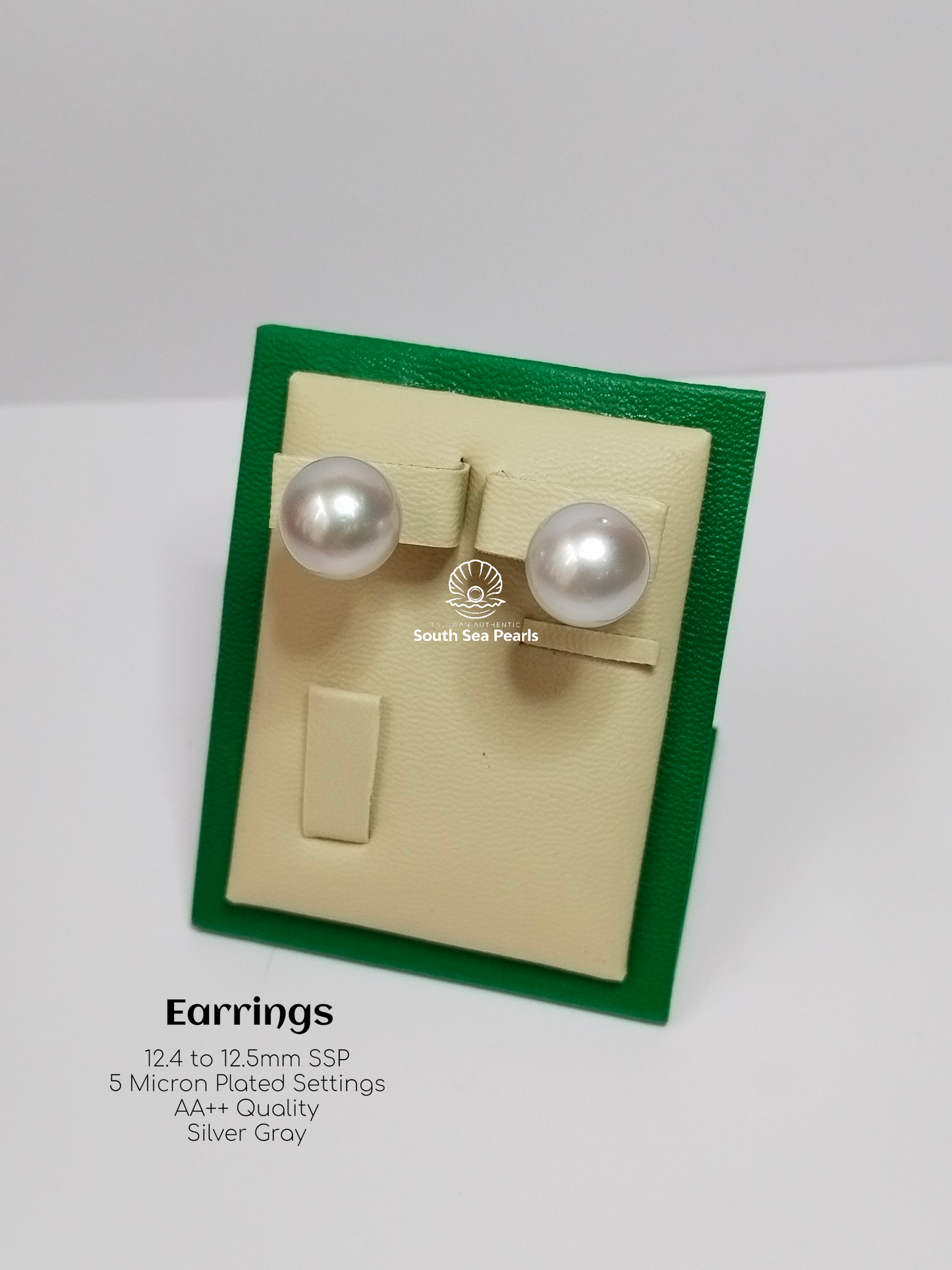12.4mm Palawan Authentic Silver Gray Color South Sea Pearl Earrings in 5 Micron Plated Settings
