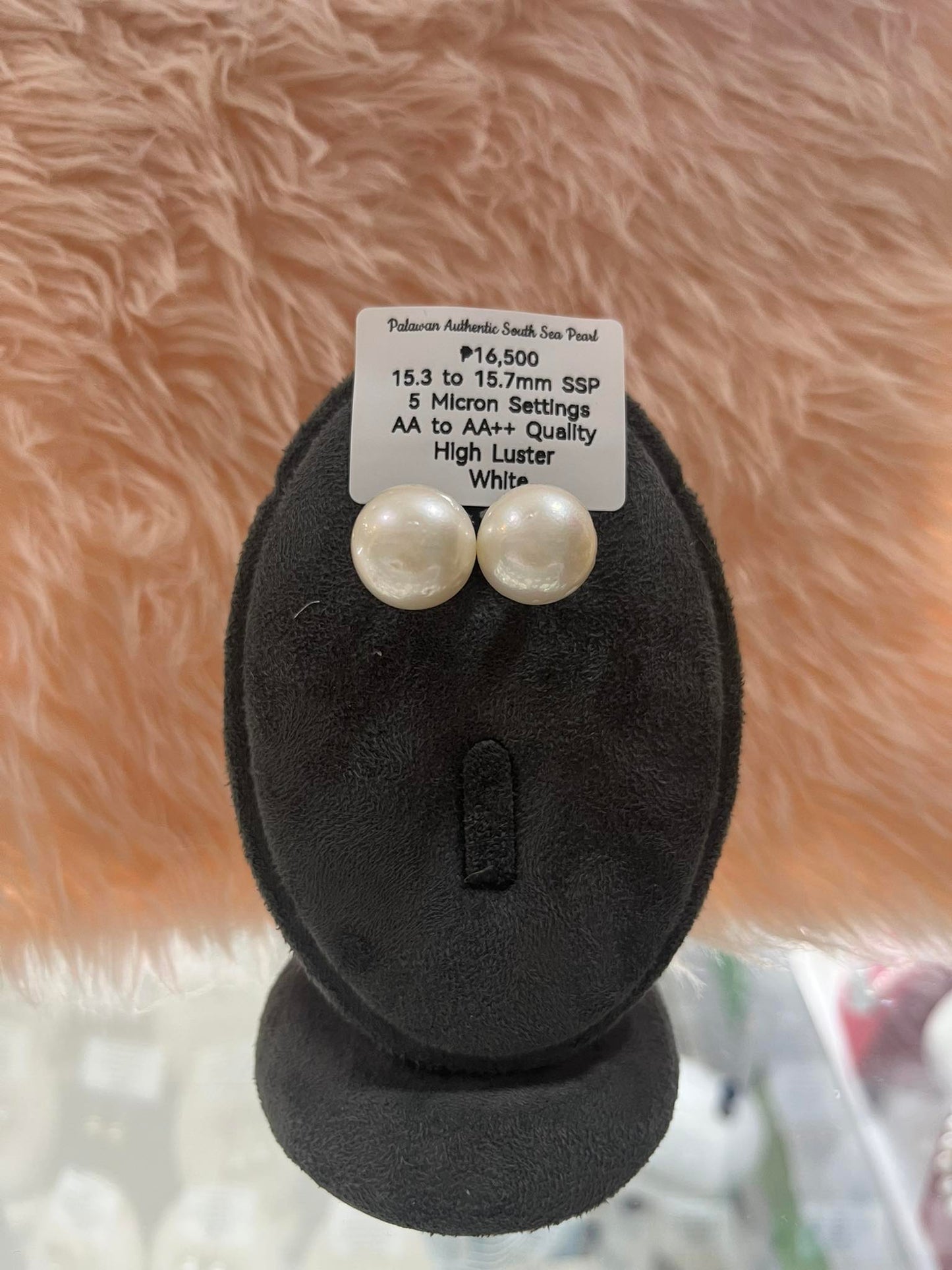 15.3 to 15.7mm Authentic White South Sea Pearl Set in 5 Micron Settings