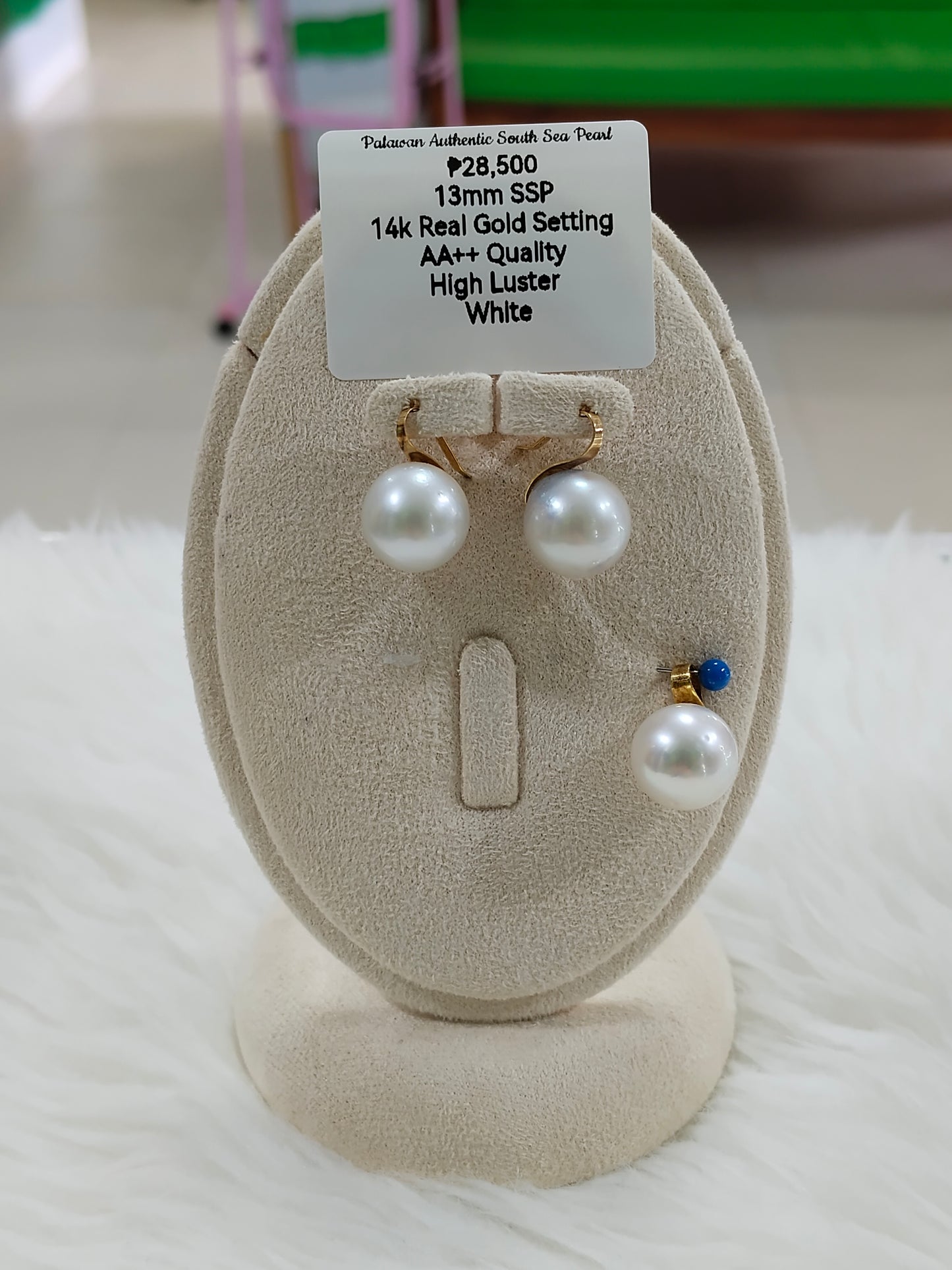 13mm Authentic White South Sea Pearl Sets in 14k Real Gold Settings