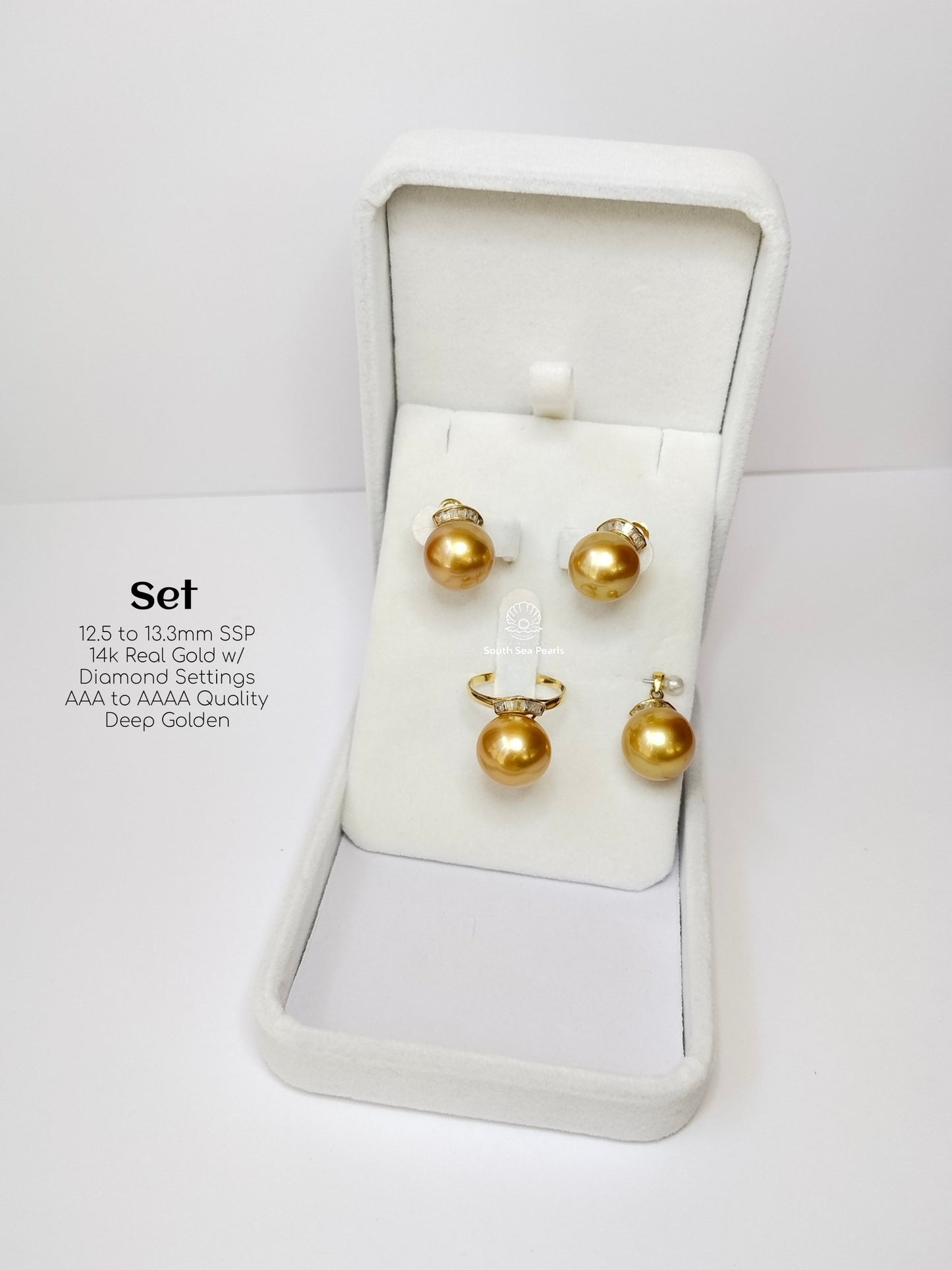12.5mm to 13.2mm Palawan Authentic Deep Golden Color South Sea Pearl in 14k Real Gold and Diamonds