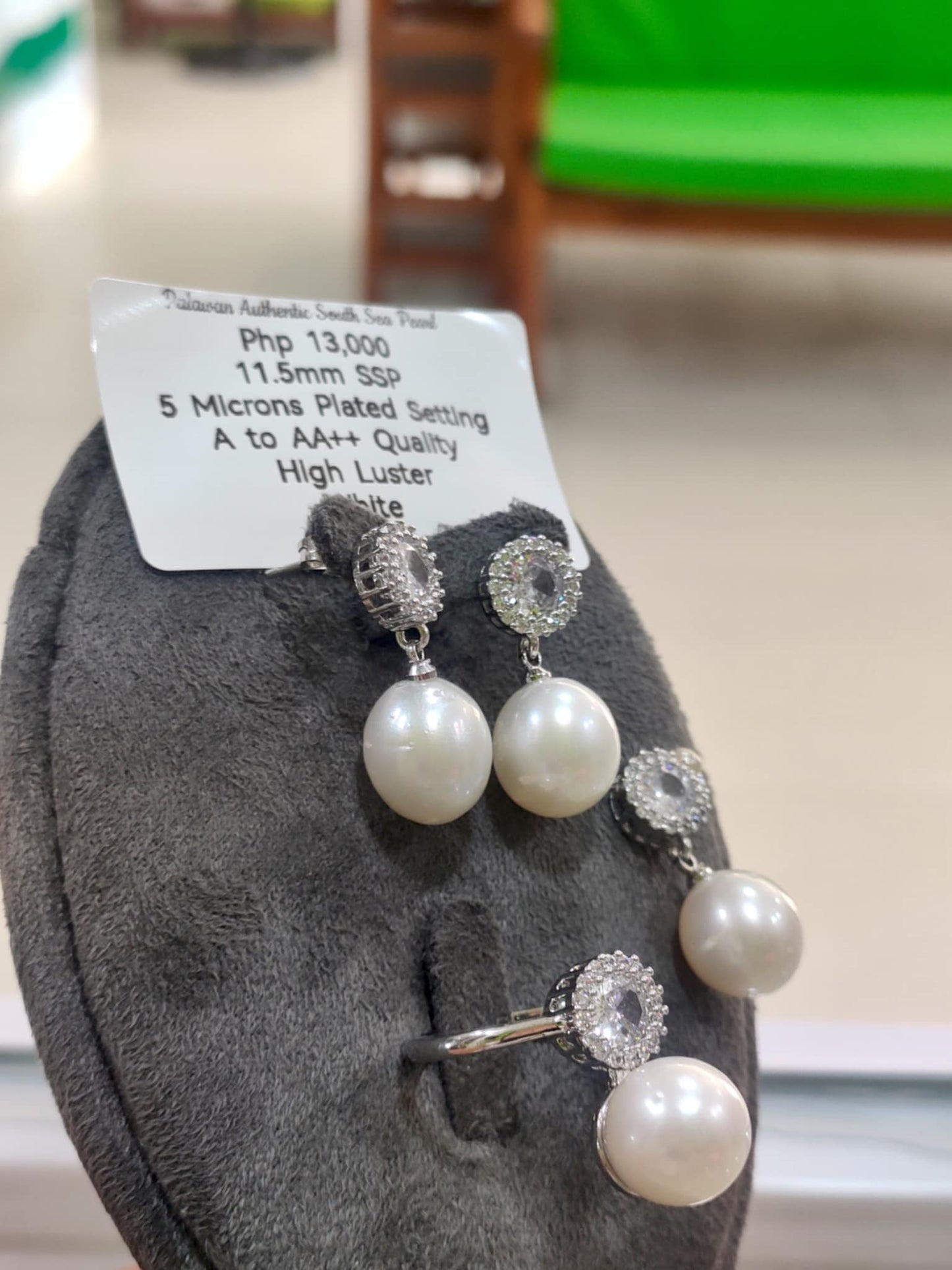 11.5mm Authentic White South Sea Pearls Sets in 5 Microns Plated Settings