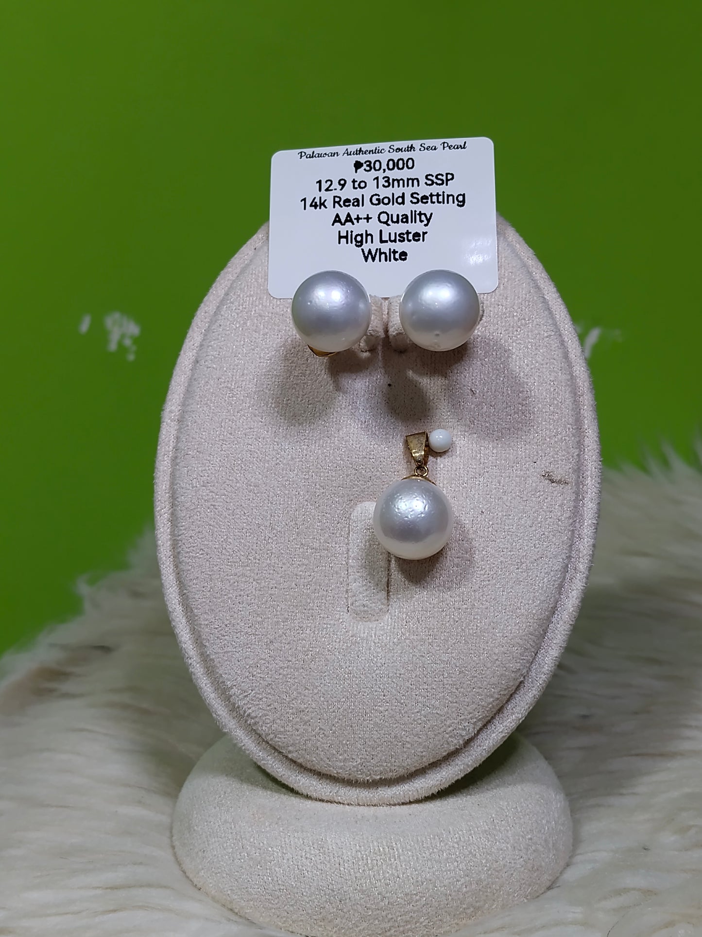 12.9mm to 13mm Authentic White South Sea Pearl Sets in 14k Real Gold Settings