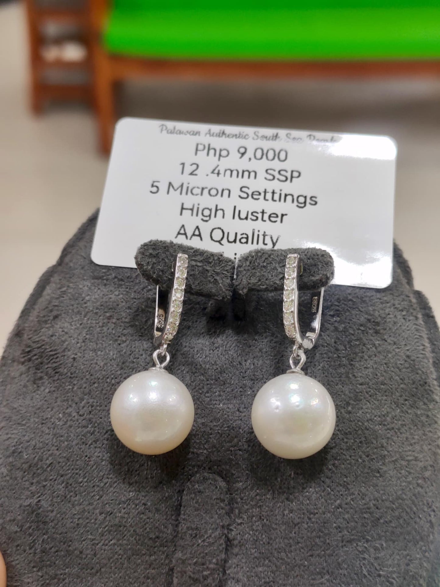 12.4mm Authentic White South Sea Pearls in 5 Micron Plated Settings