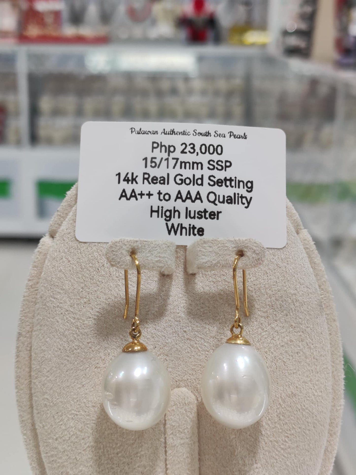 15/17mm Authentic White South Sea Pearls in 14k Real Gold Settings