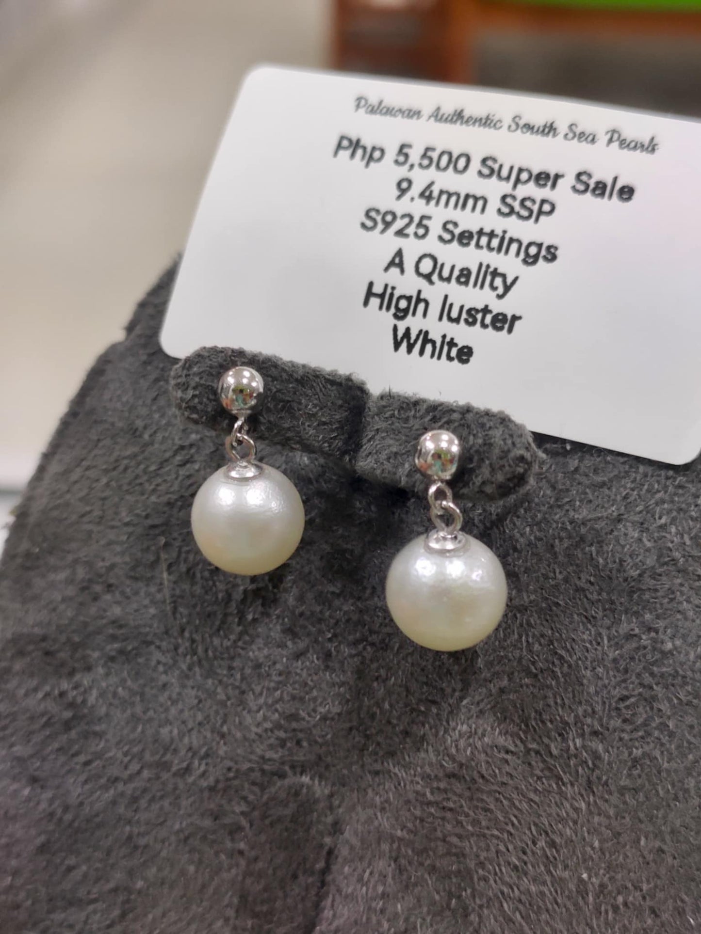 9.4mm Authentic White South Sea Pearls in 5 Micron Plated Settings