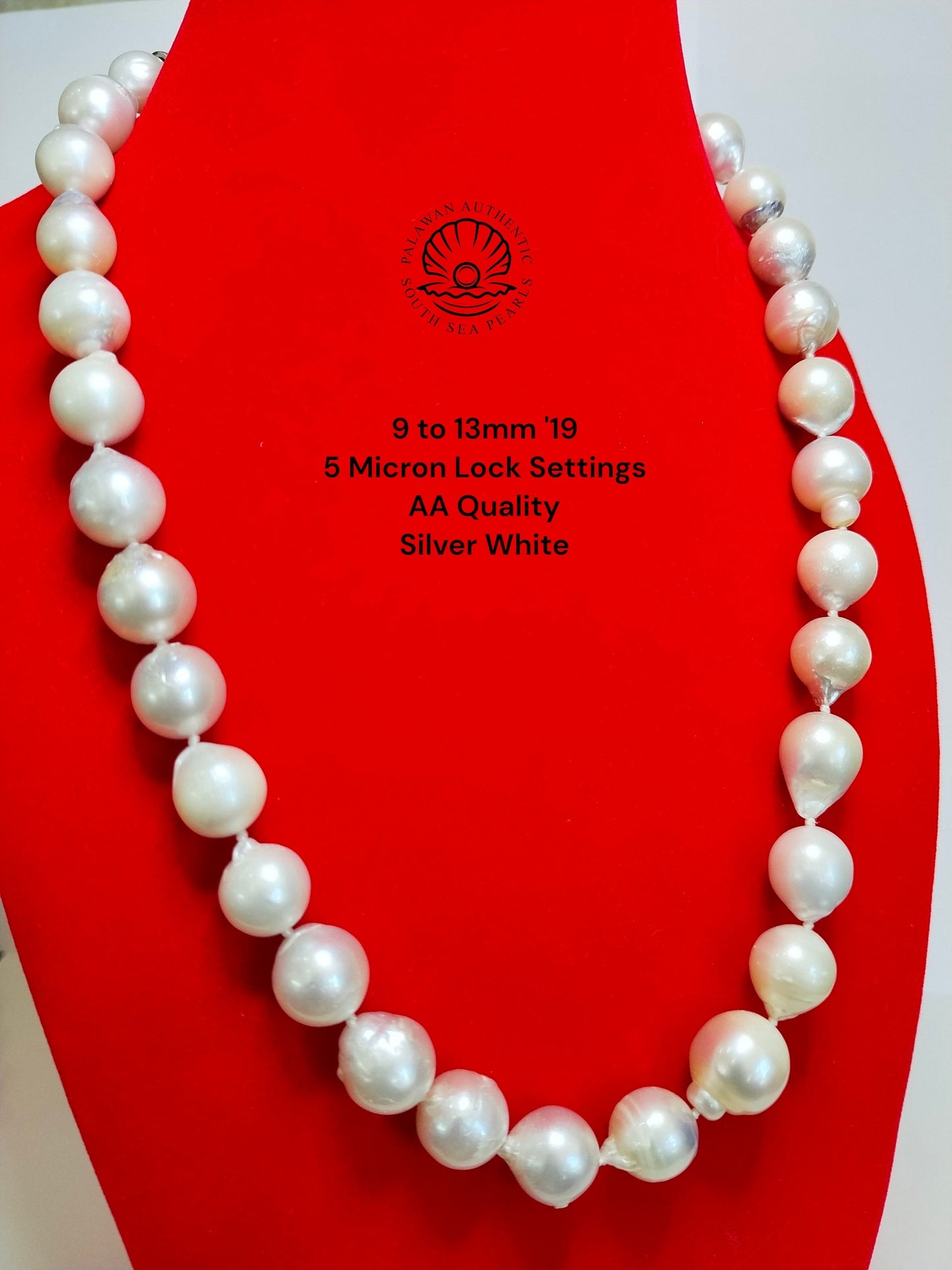 9 to 13mm Palawan Authentic Silver White Color South Sea Pearl Choker in 5 Micron Lock Settings
