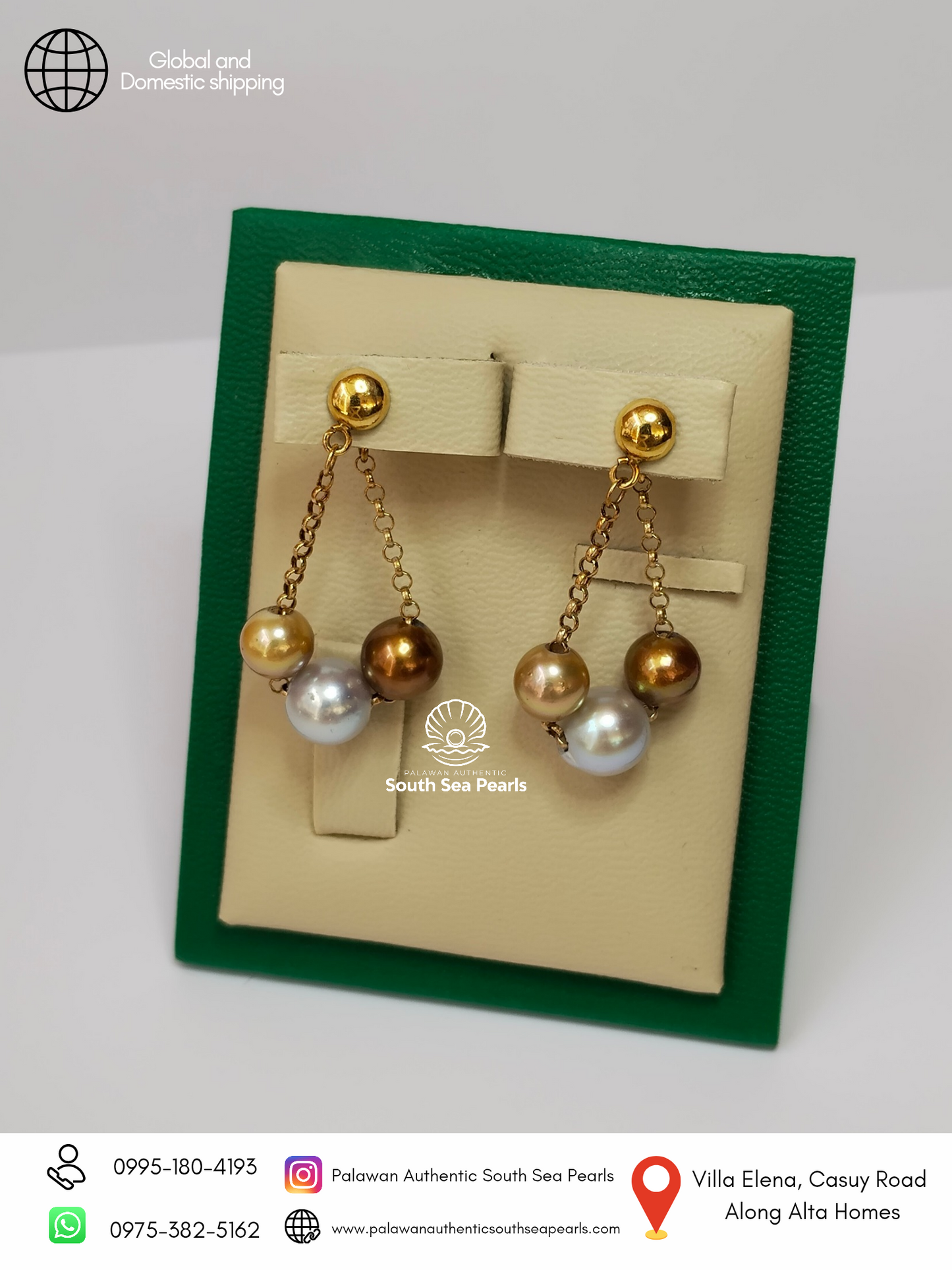 6mm to 8mm Palawan Authentic Multi Color South Sea Pearl Earrings in 14k and 18k Real Gold Settings