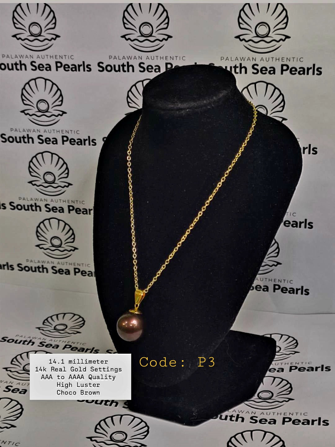 14.1mm Authentic Choco Brown Color South Sea Pearls Pendant in 14K Gold Settings